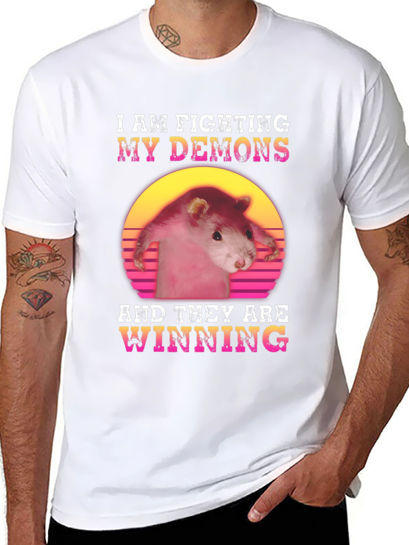 Black Fighting My Demons Rat Graphic Tee view 8
