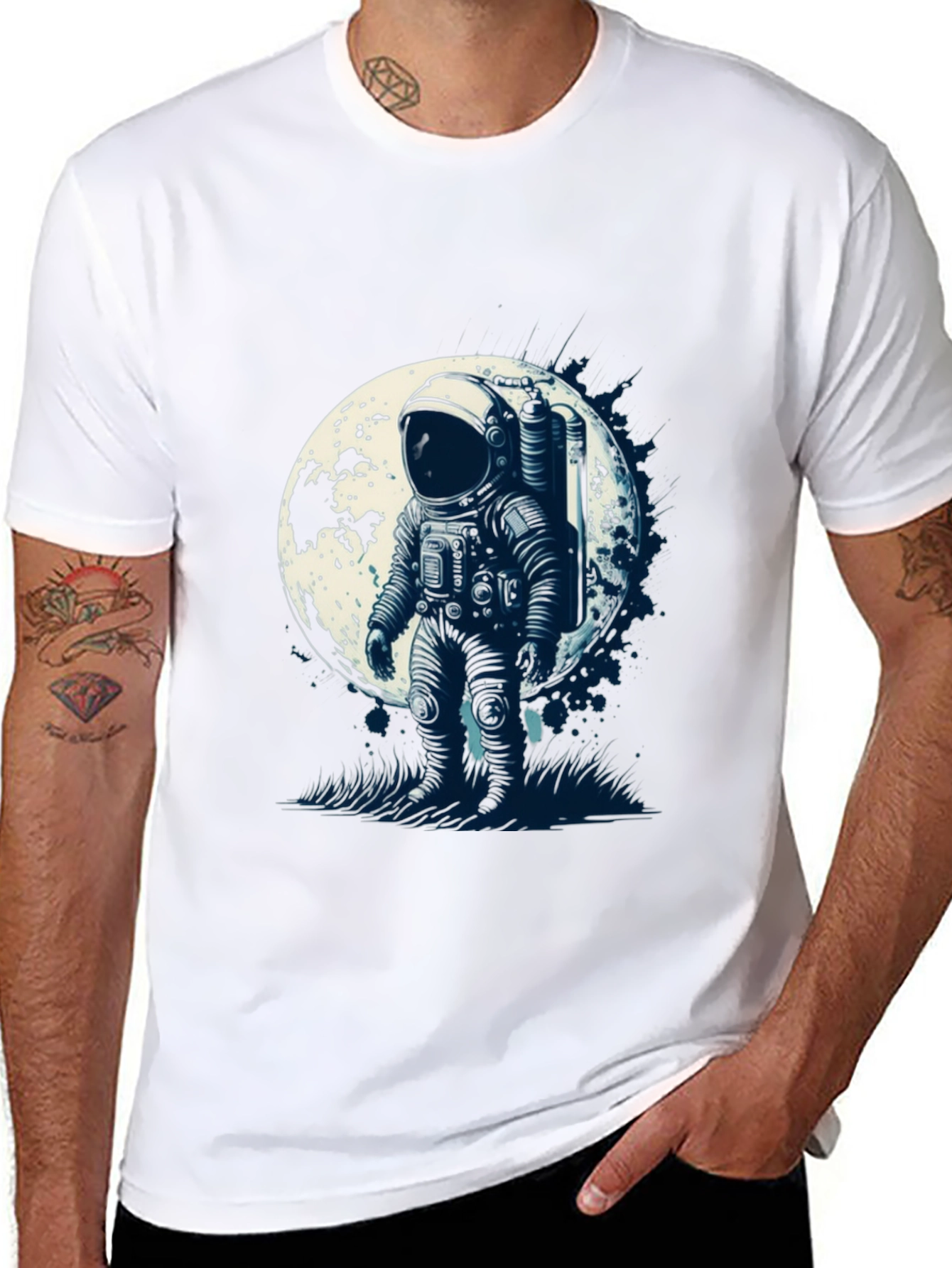 Black Astronaut Moon Graphic Tee - Black Cotton view 8