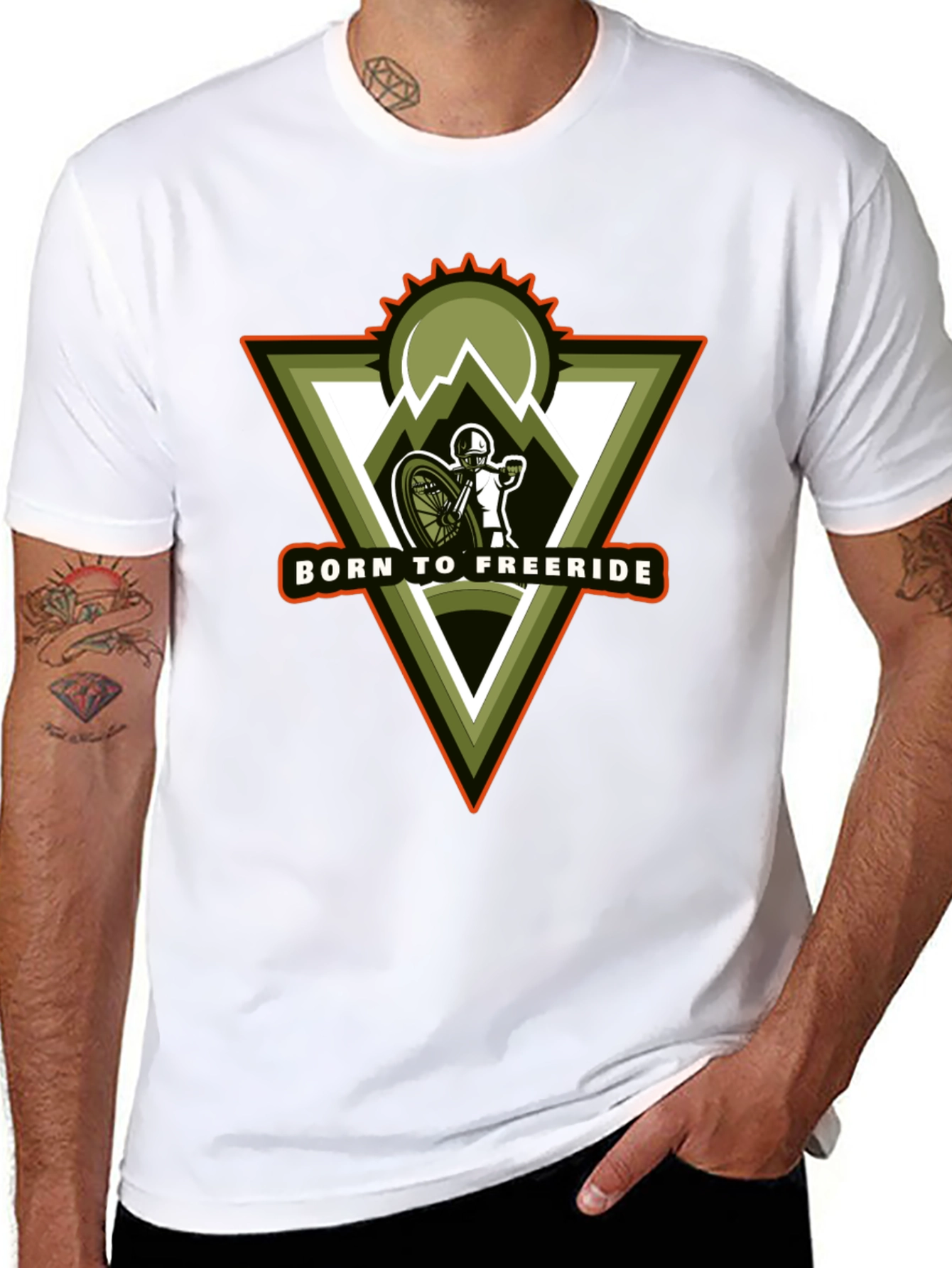 Black Born to Freeride Mountain Biker Black T-Shirt view 8