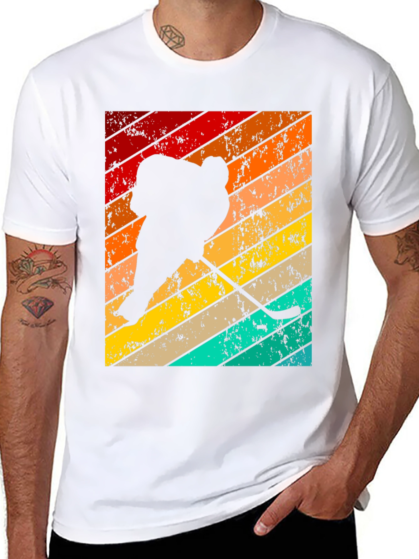 Black Retro Hockey Player T-Shirt view 8