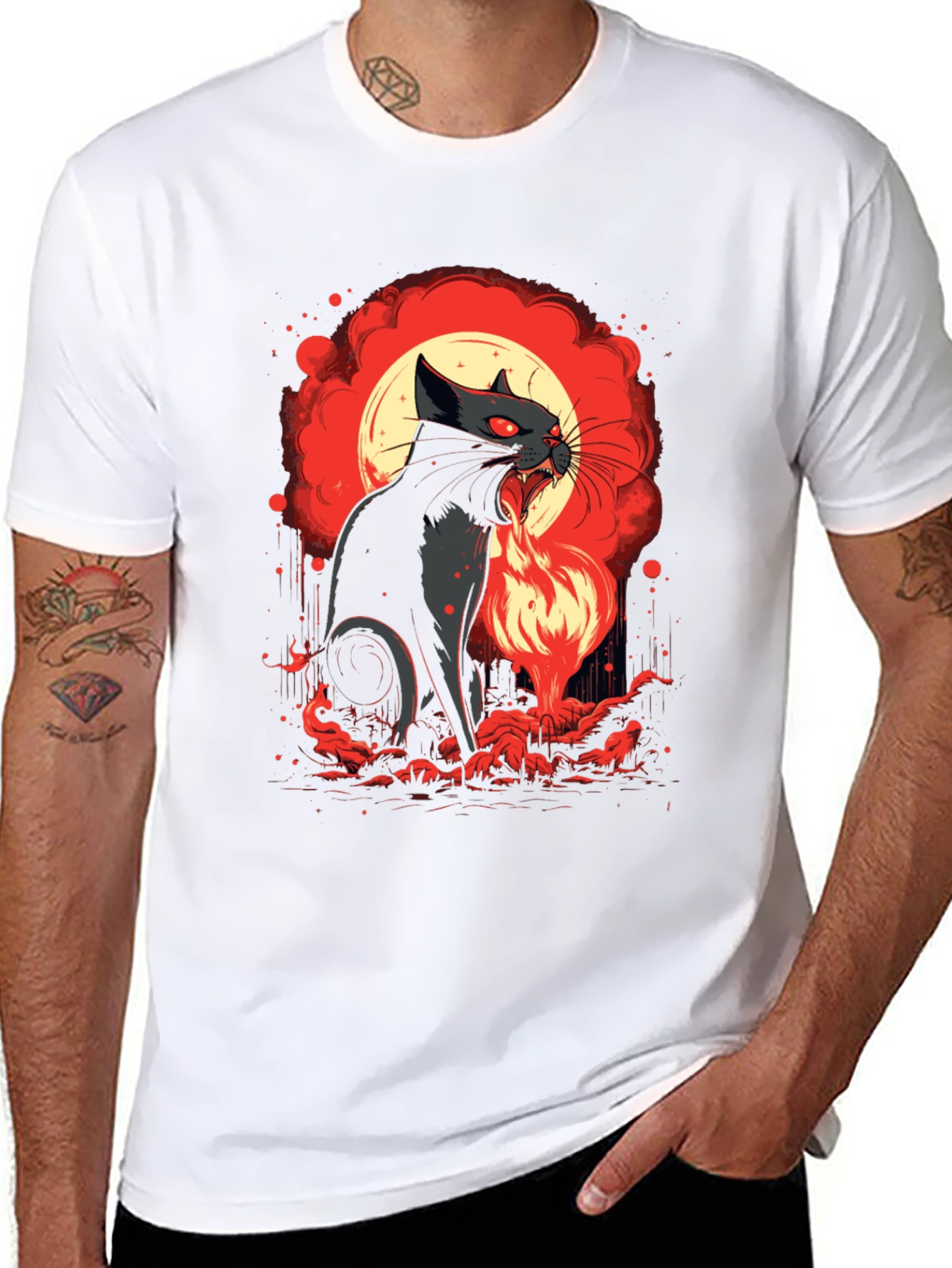 Black Fiery Feline T-Shirt - Black Cat Design view 8