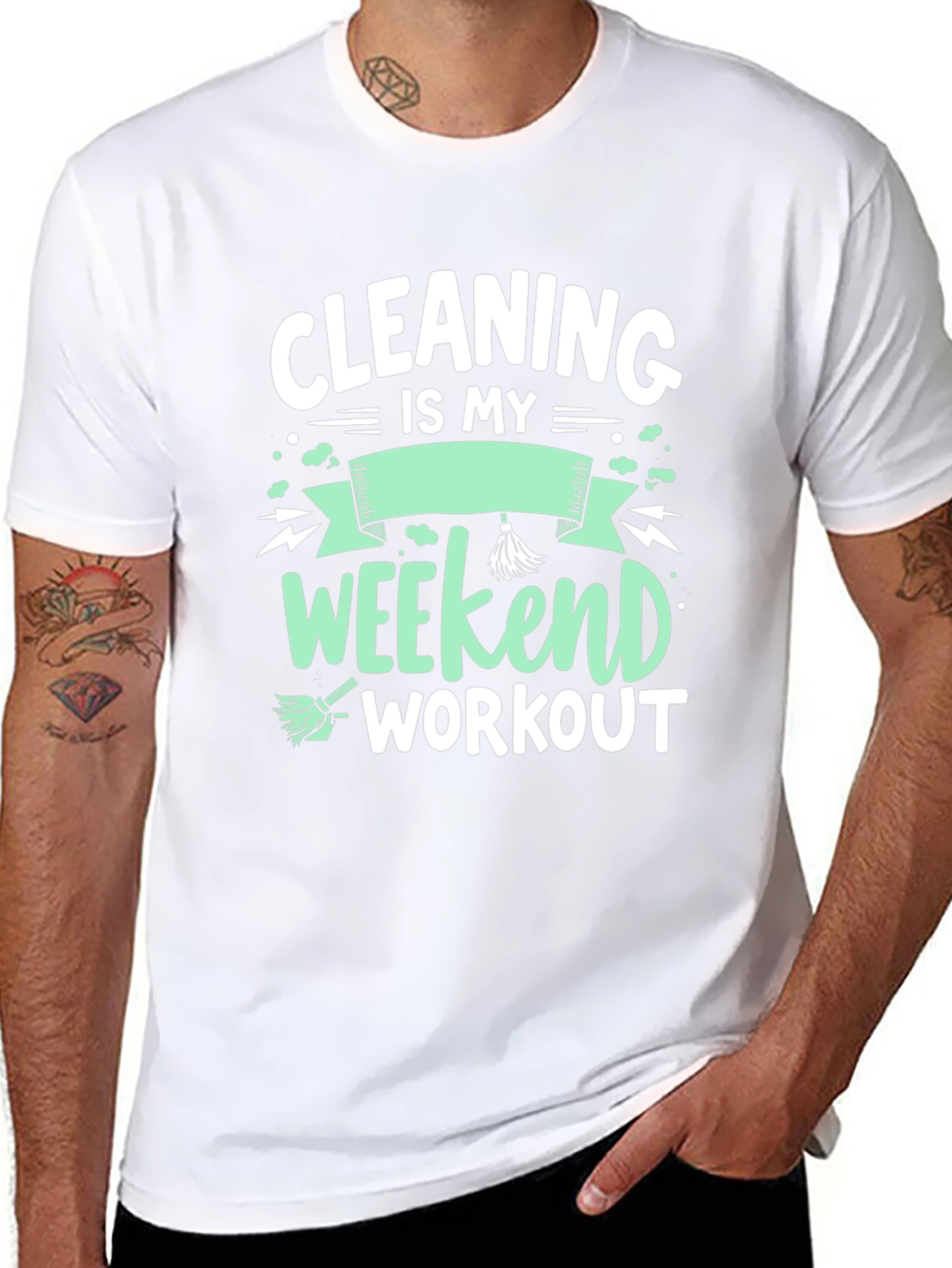 Black Cleaning is My Weekend Workout Graphic Tee view 8