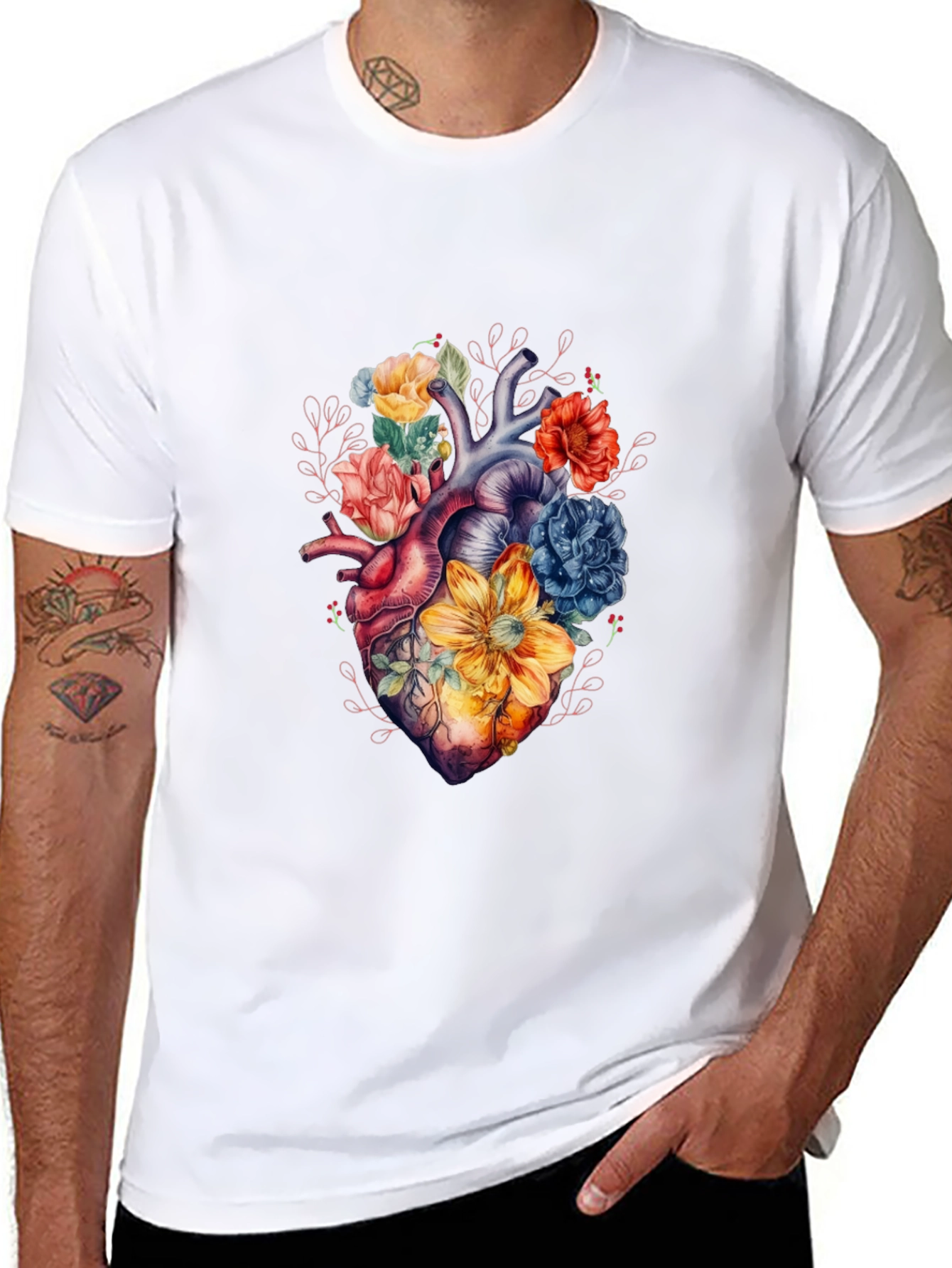 Black Floral Heart Graphic Tee - Black view 8