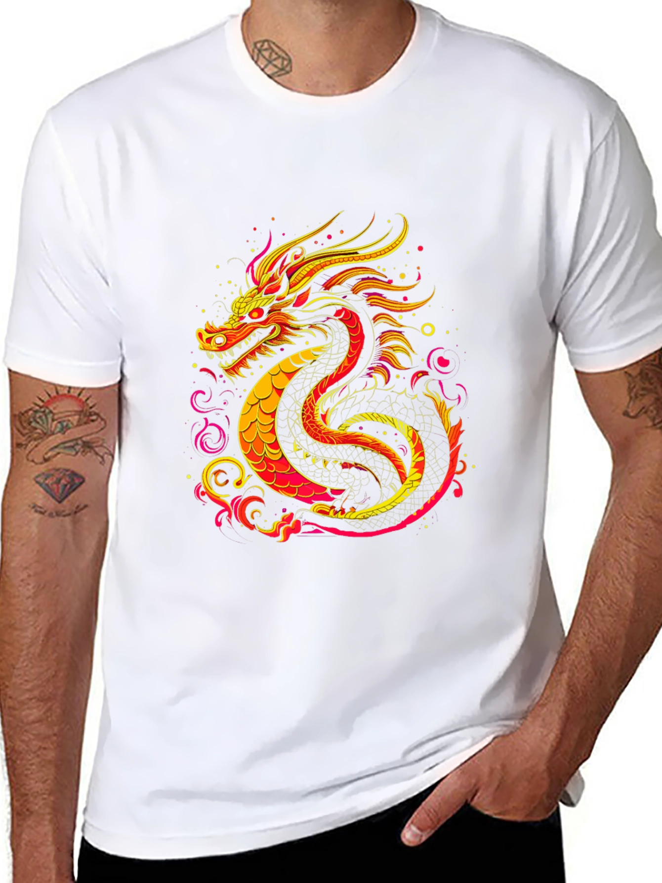 Black Fiery Dragon Graphic Tee - Bold Statement Shirt view 8