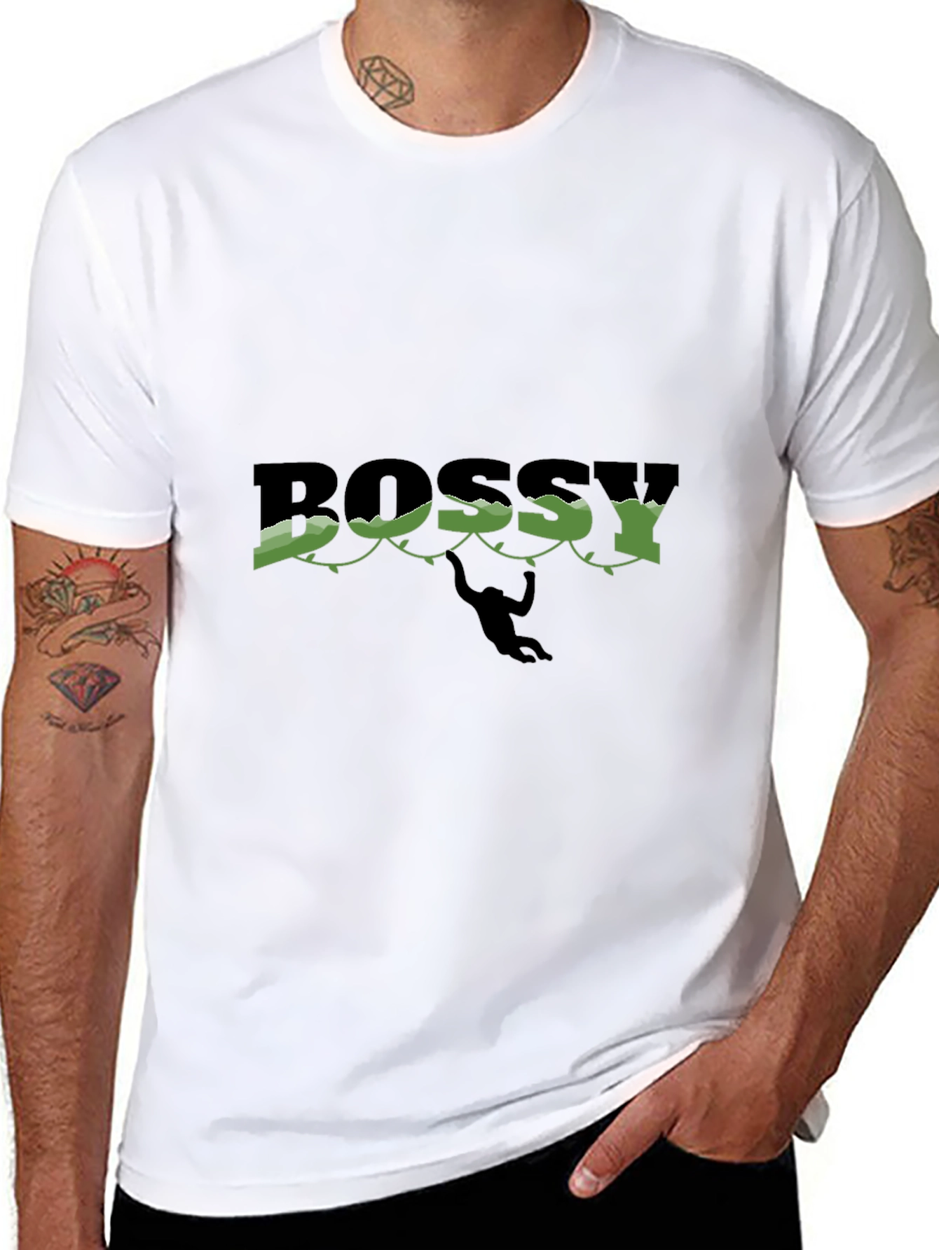 Black Bossy Monkey Graphic Tee - Black Crew Neck T-Shirt view 8