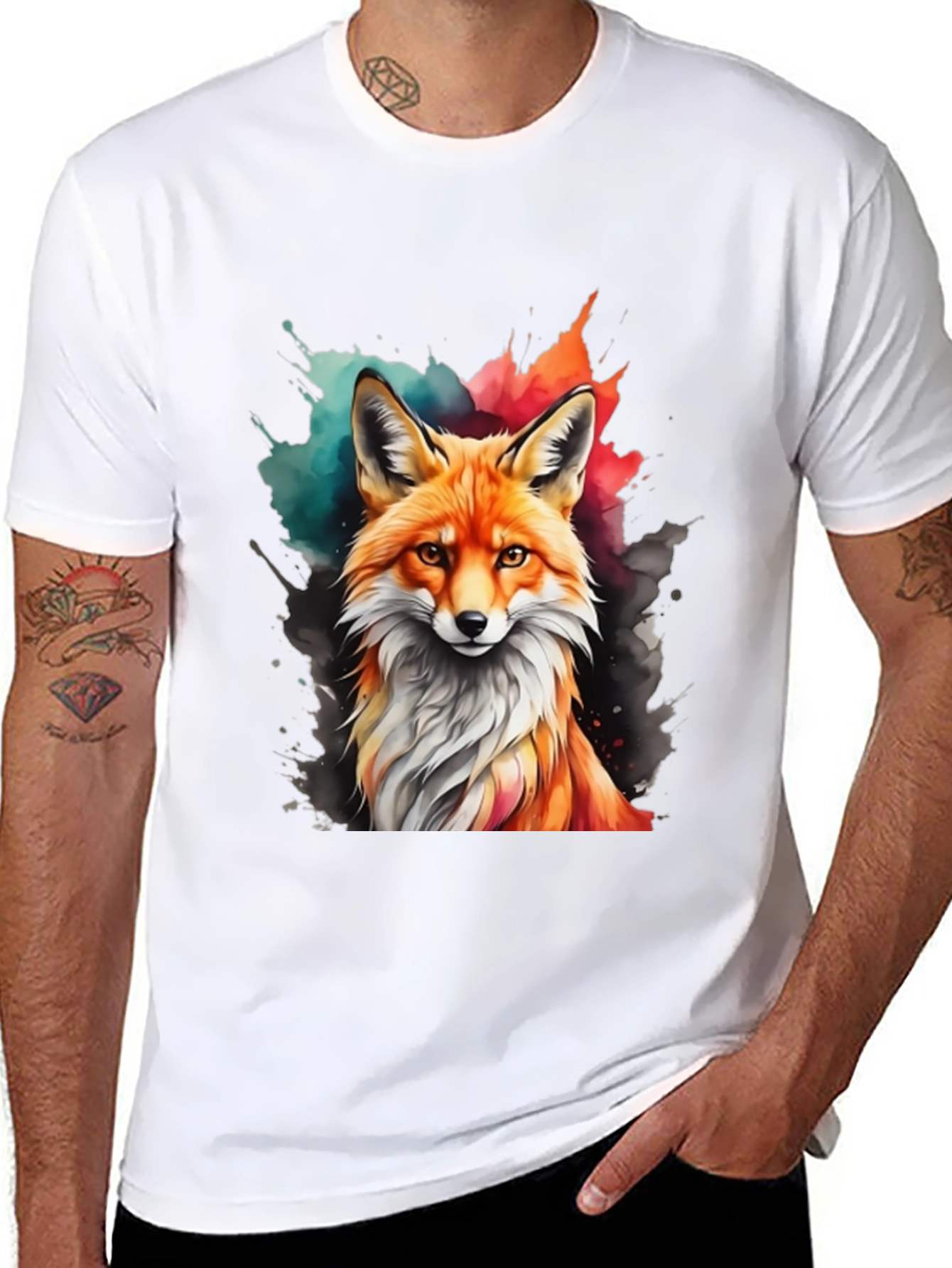Black Watercolor Fox Graphic Tee view 8