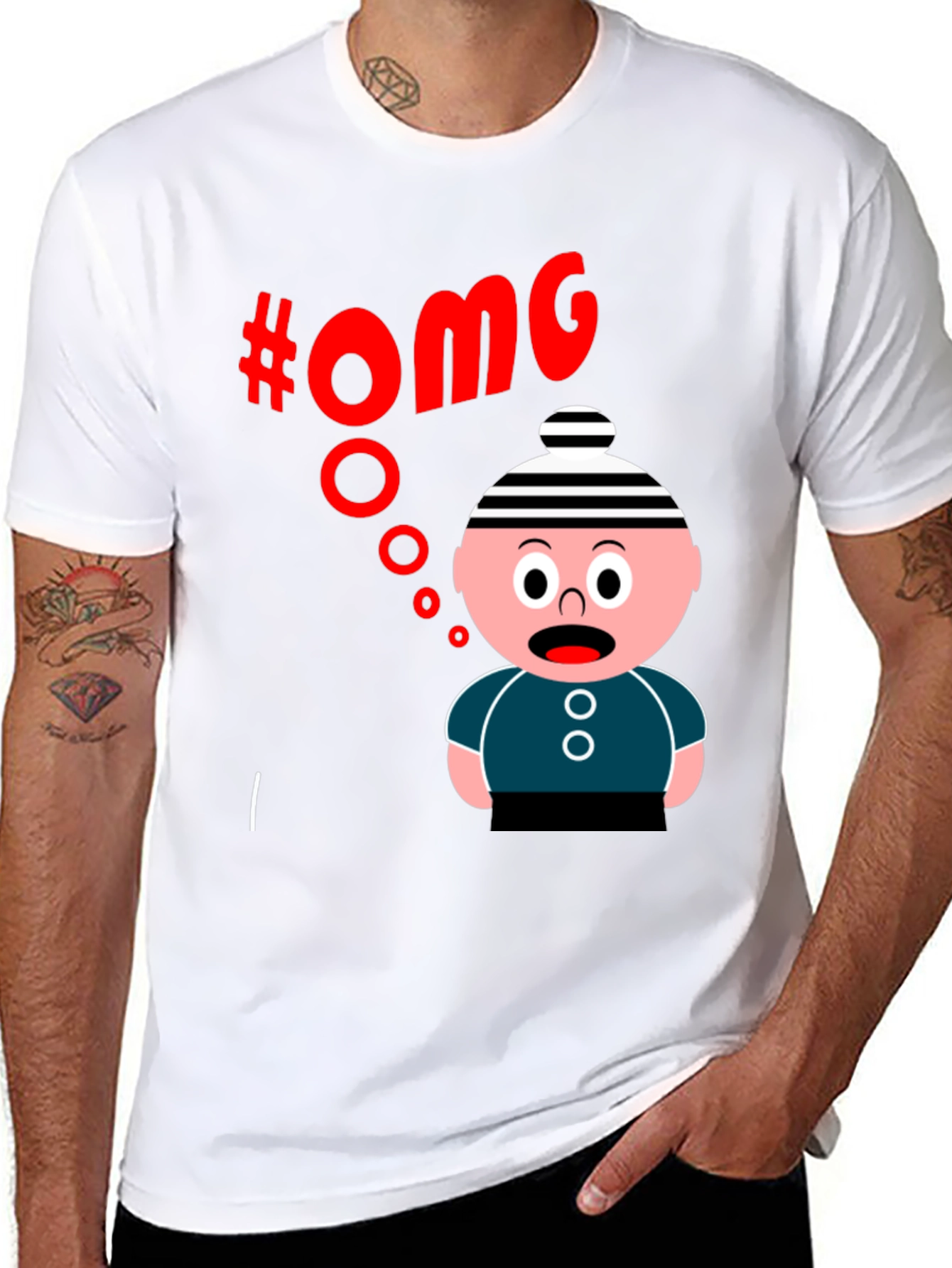 Black OMG Cartoon T-Shirt - Black Cotton Blend view 8