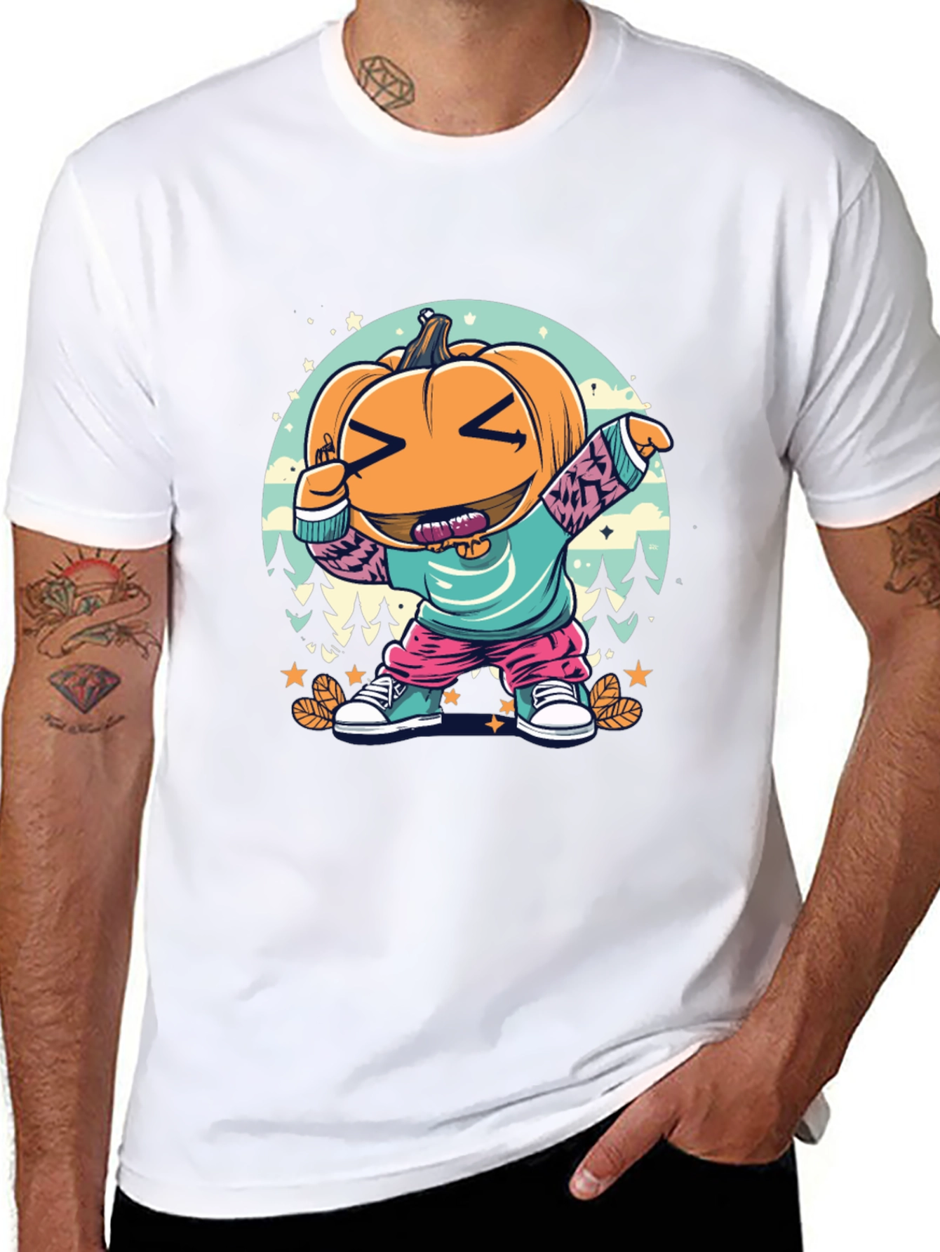 Black Dabbing Pumpkin Cartoon T-Shirt - Halloween Style view 8