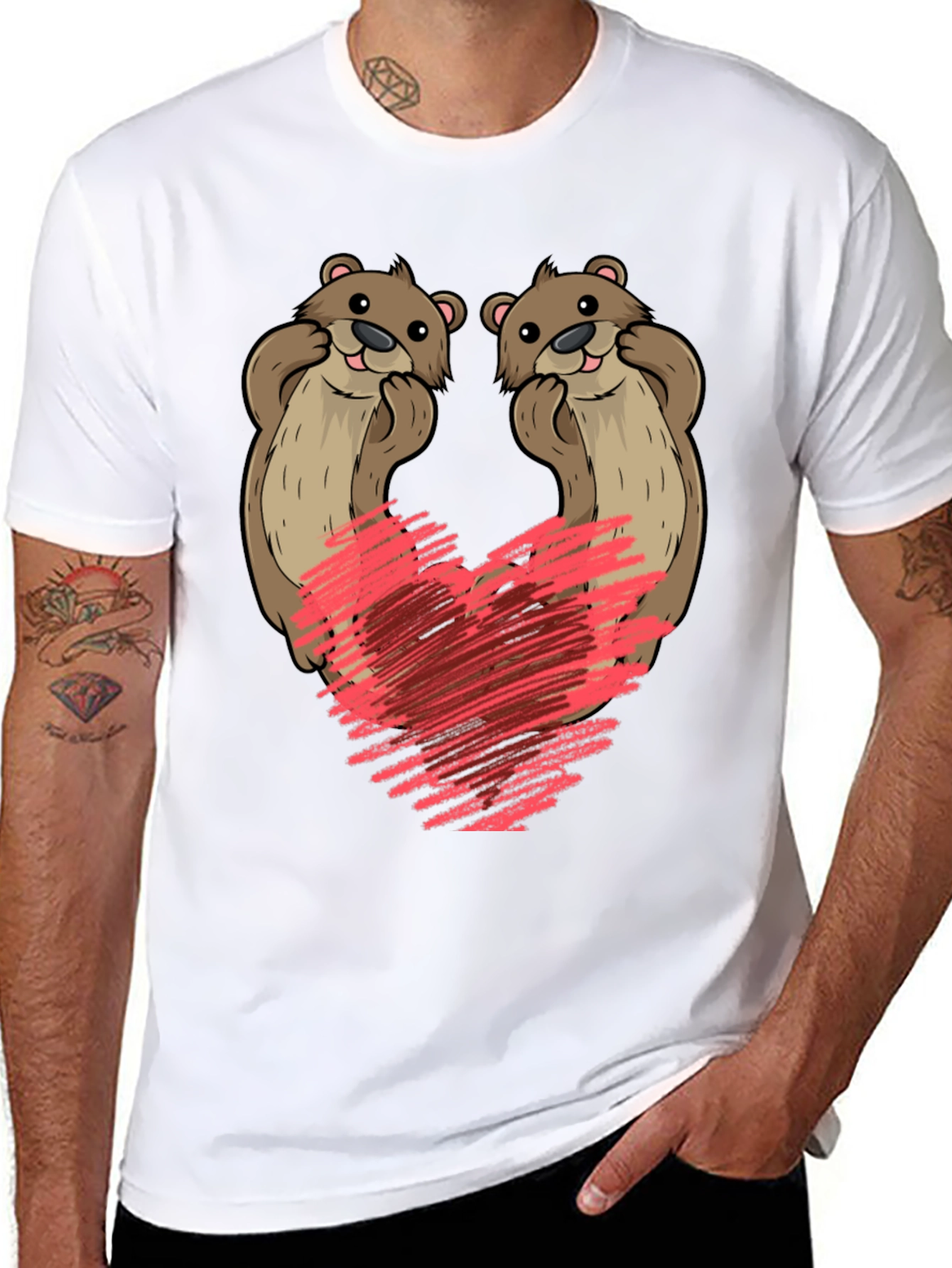 Black Cute Otter Heart T-Shirt view 8