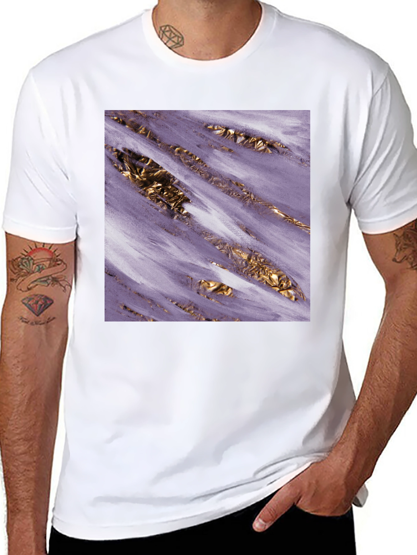 Black Abstract Gold & Purple Graphic Tee view 8