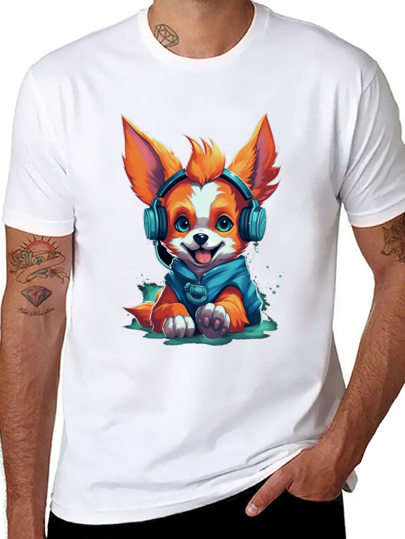 Black Dog in Headphones Graphic Tee view 8