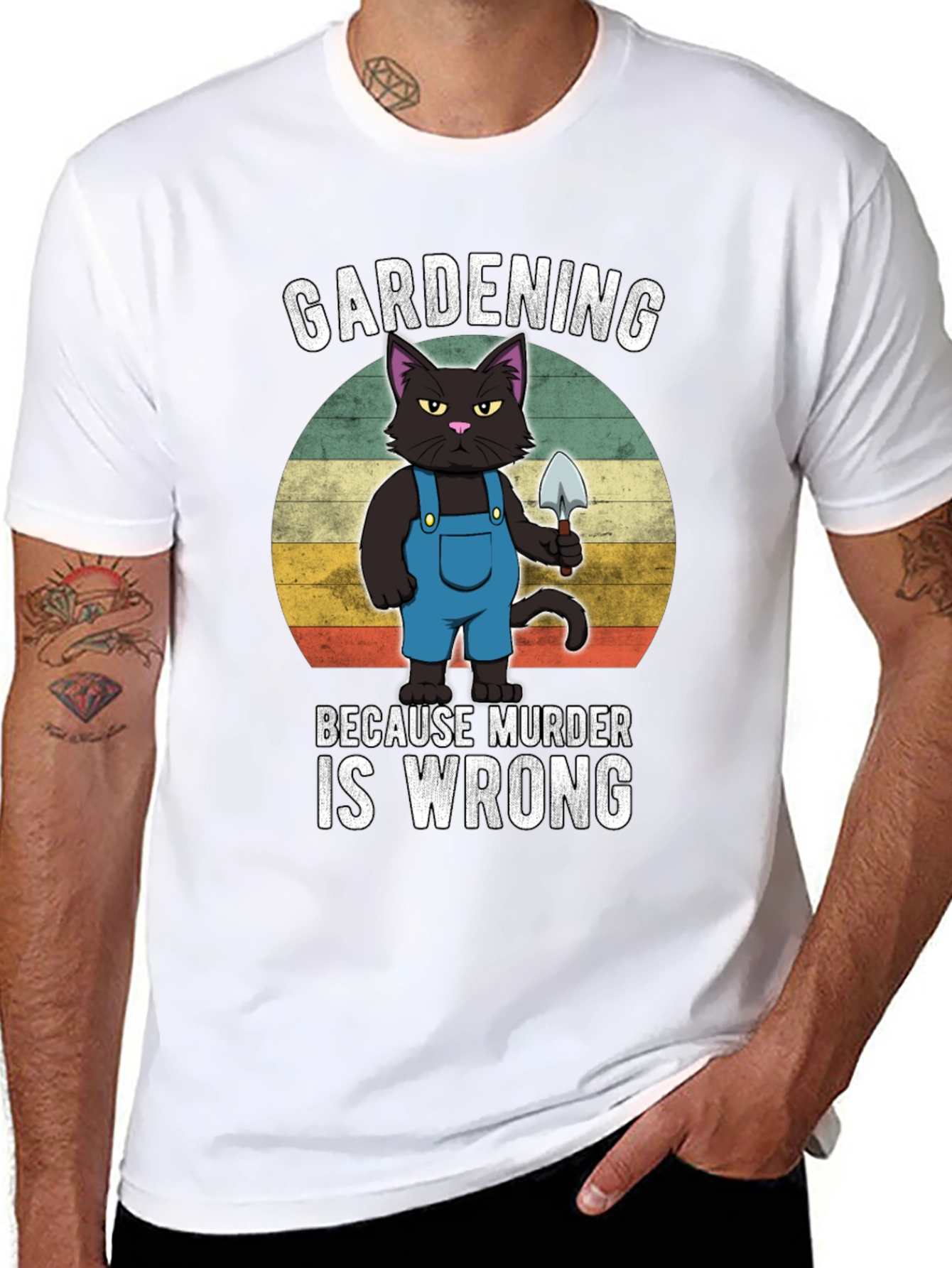Black Gardening Cat T-Shirt - Murder Is Wrong view 8