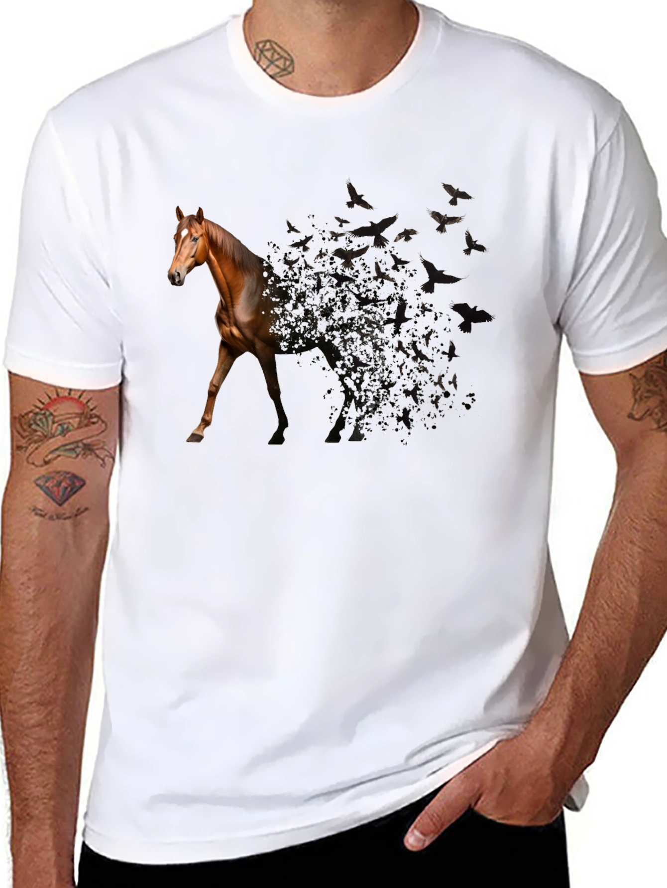 Black Horse to Birds Black Graphic Tee view 8
