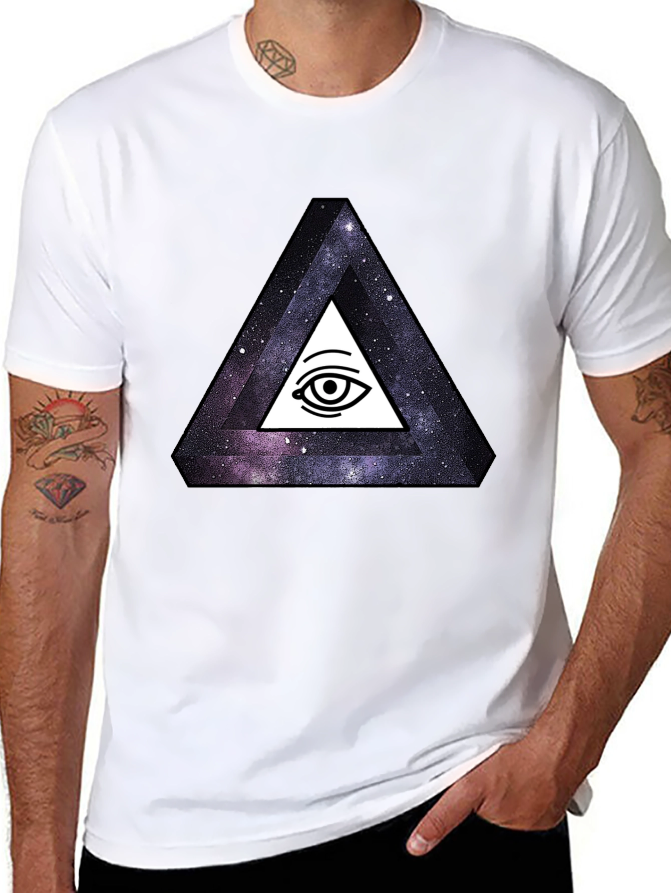Black Illuminati Galaxy Triangle Black T-Shirt view 8