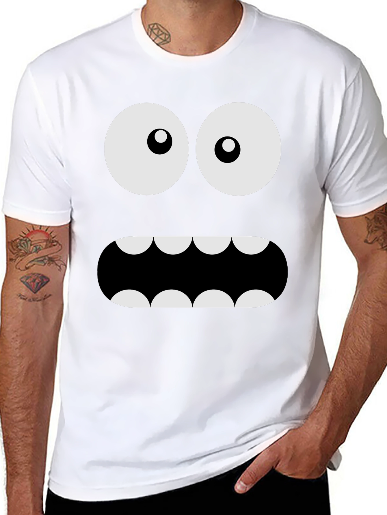 Black Funny Monster Face Graphic Tee - Black Crew Neck T-Shirt view 8