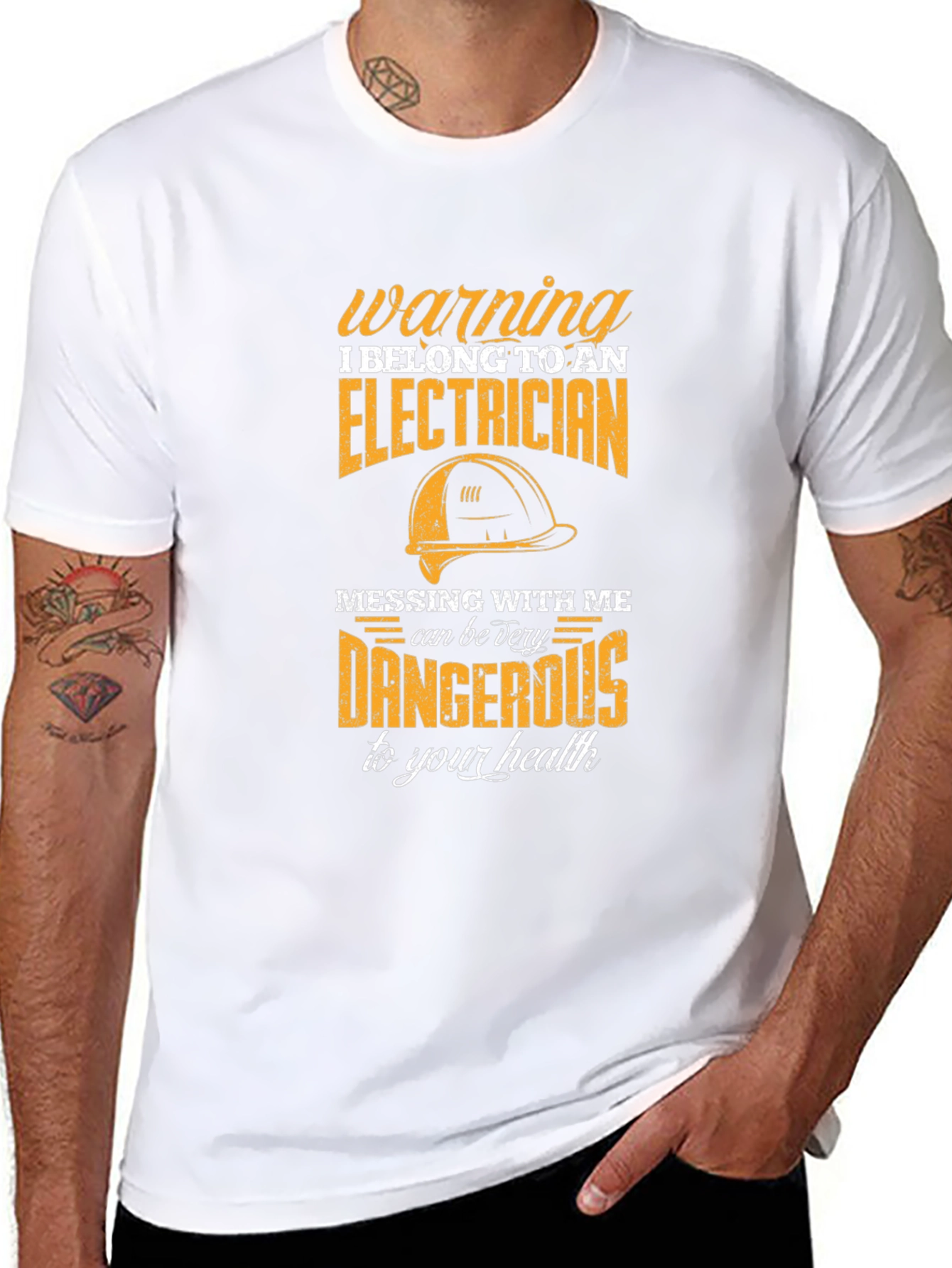 Black Electrician Warning T-Shirt - Funny, Bold Design view 8