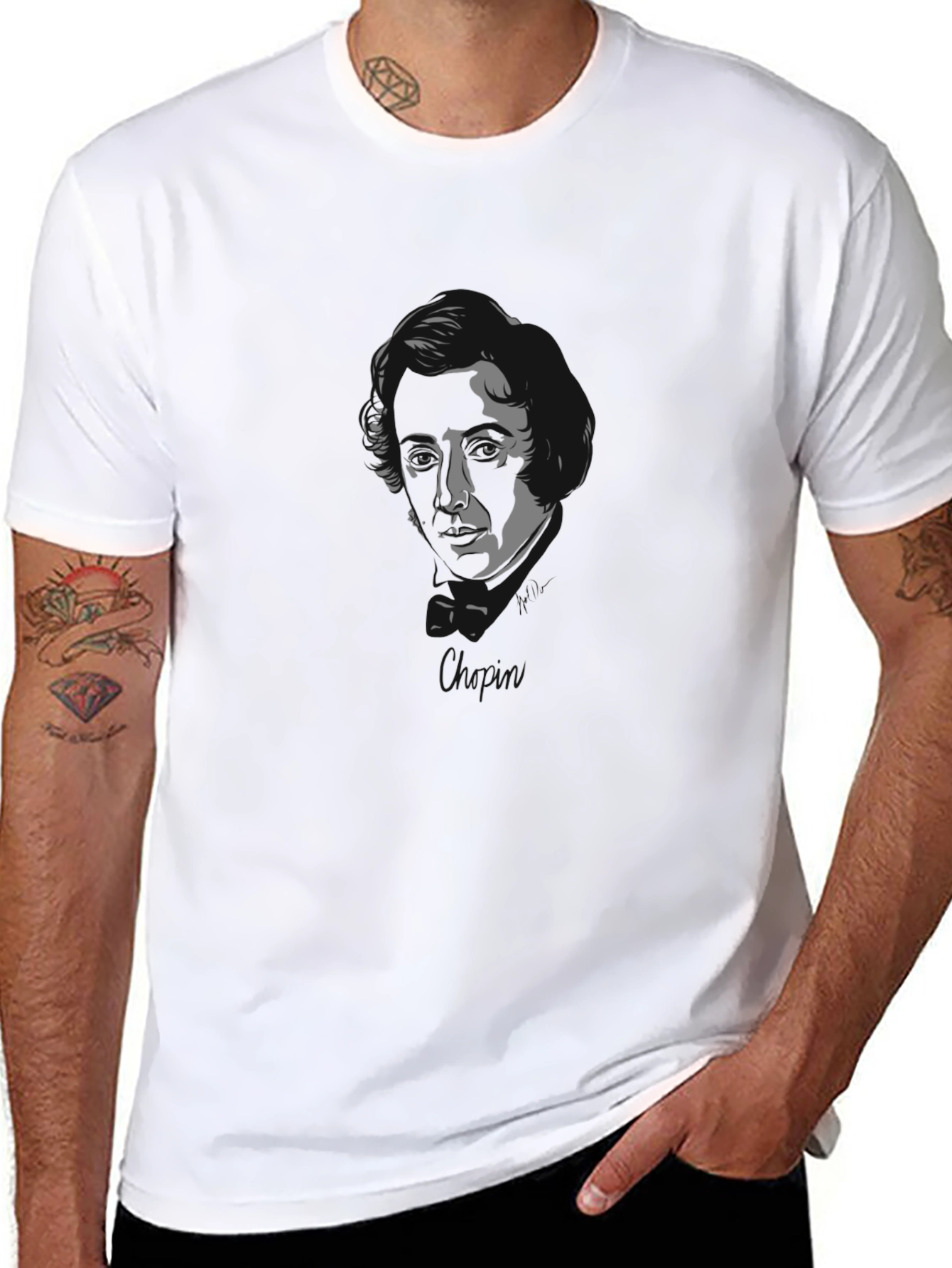 Black Monochrome Portrait Graphic T-Shirt view 8