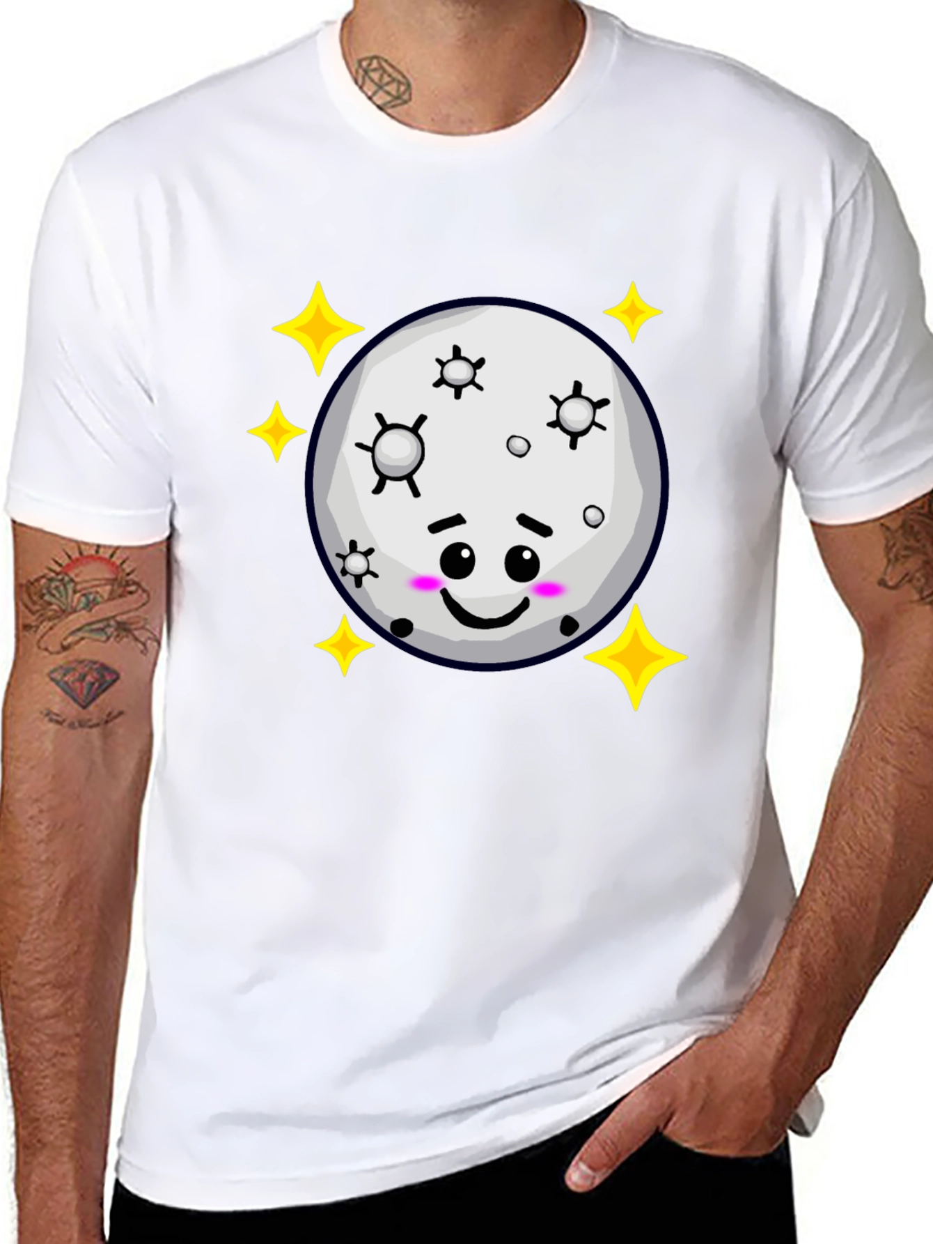Black Cute Moon & Stars Black T-Shirt - Adorable Kawaii Design view 8