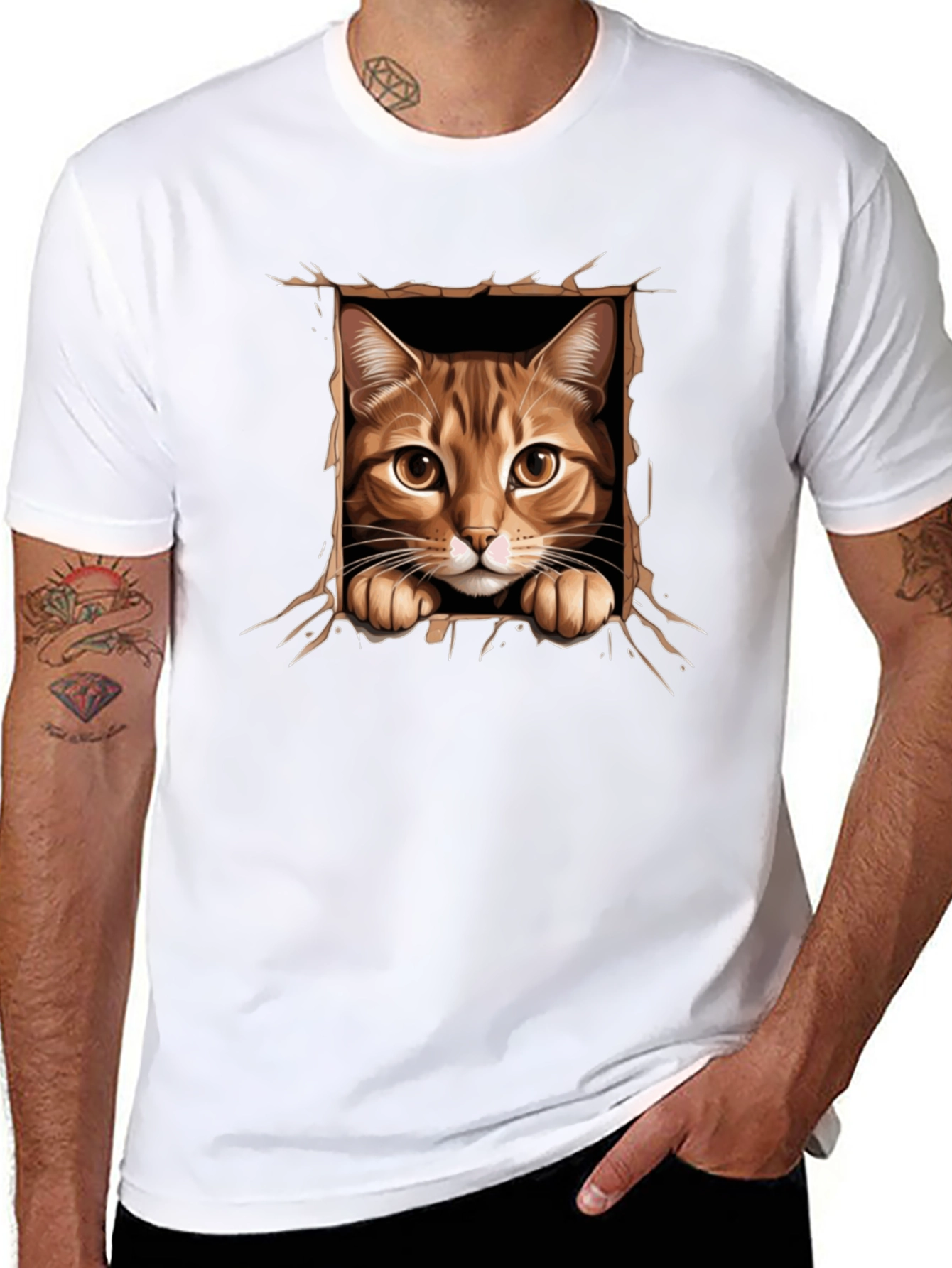 Black Cat Peekaboo T-Shirt: 3D Graphic Print view 8