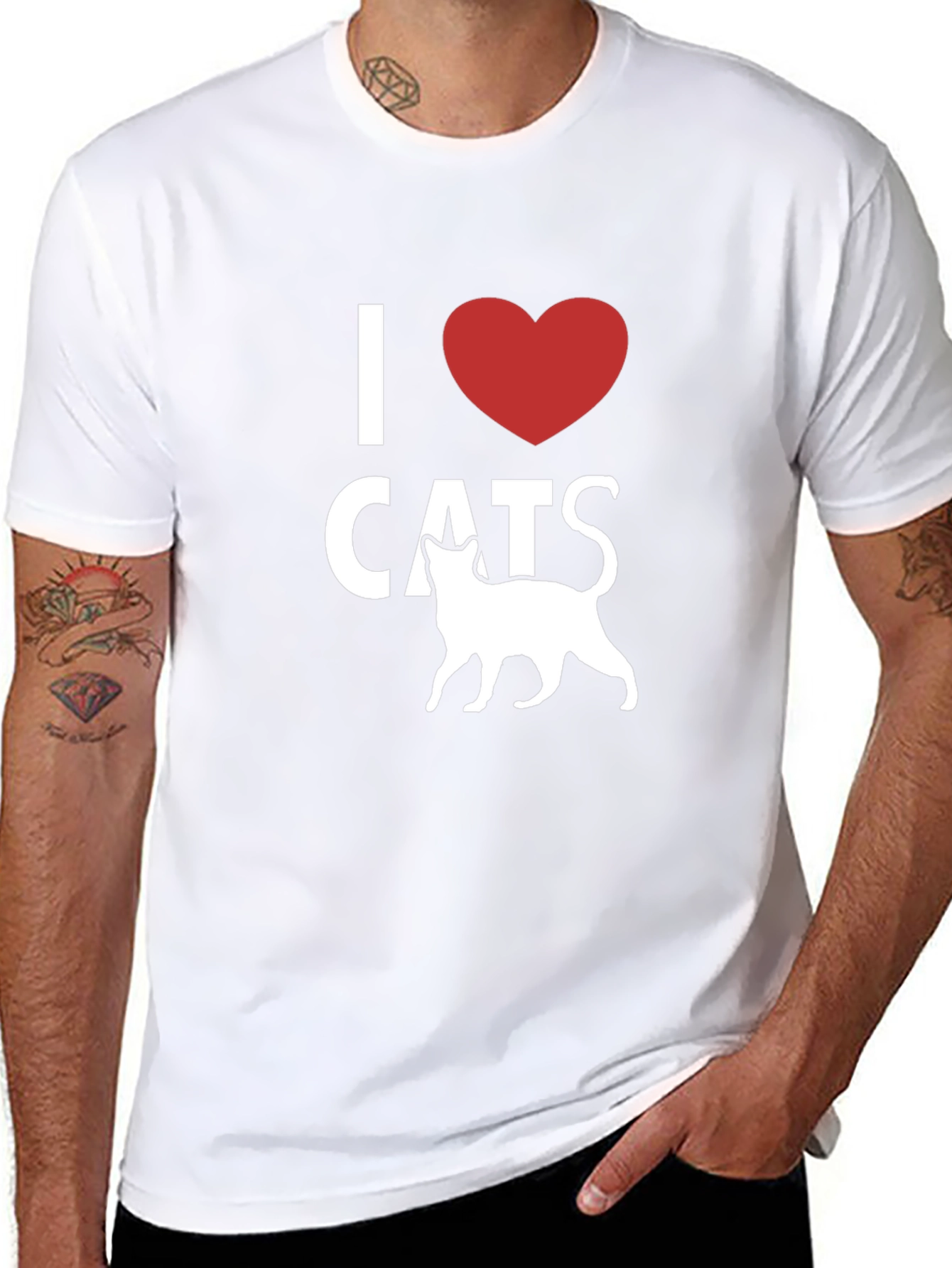 Black I Heart Cats T-Shirt - Black, Stylish, Casual Wear view 8
