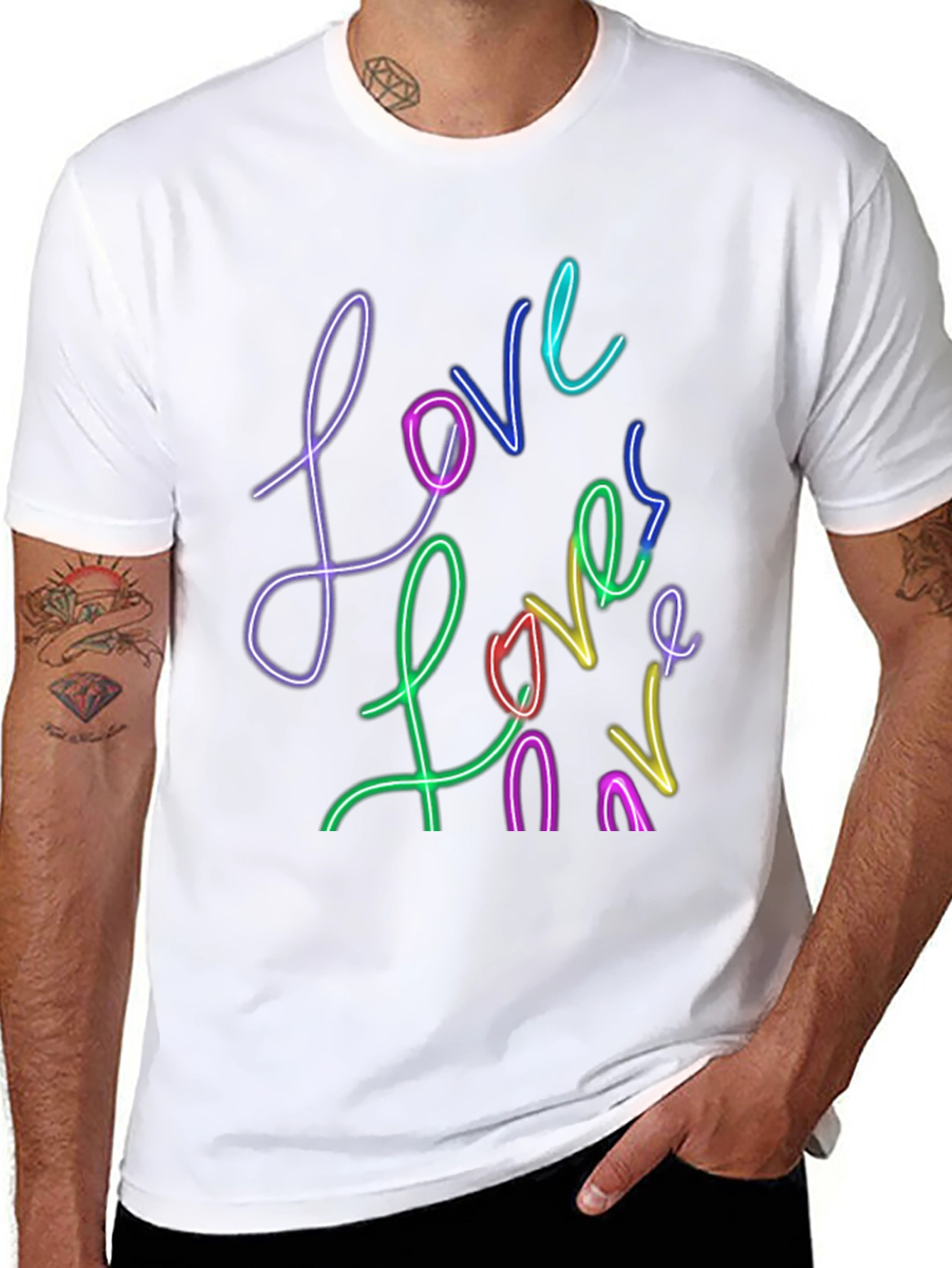 Black Love Neon Style Graphic T-Shirt - Black view 8