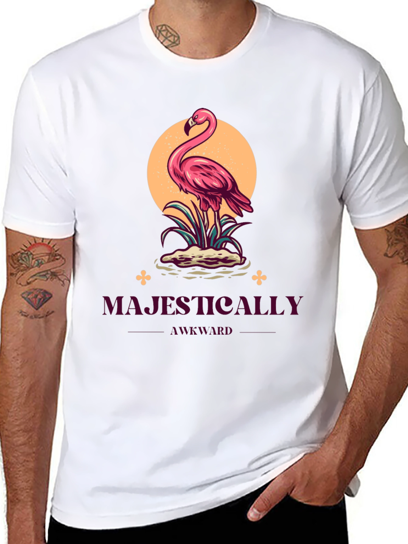 Black Majestically Awkward Flamingo Graphic Tee view 8