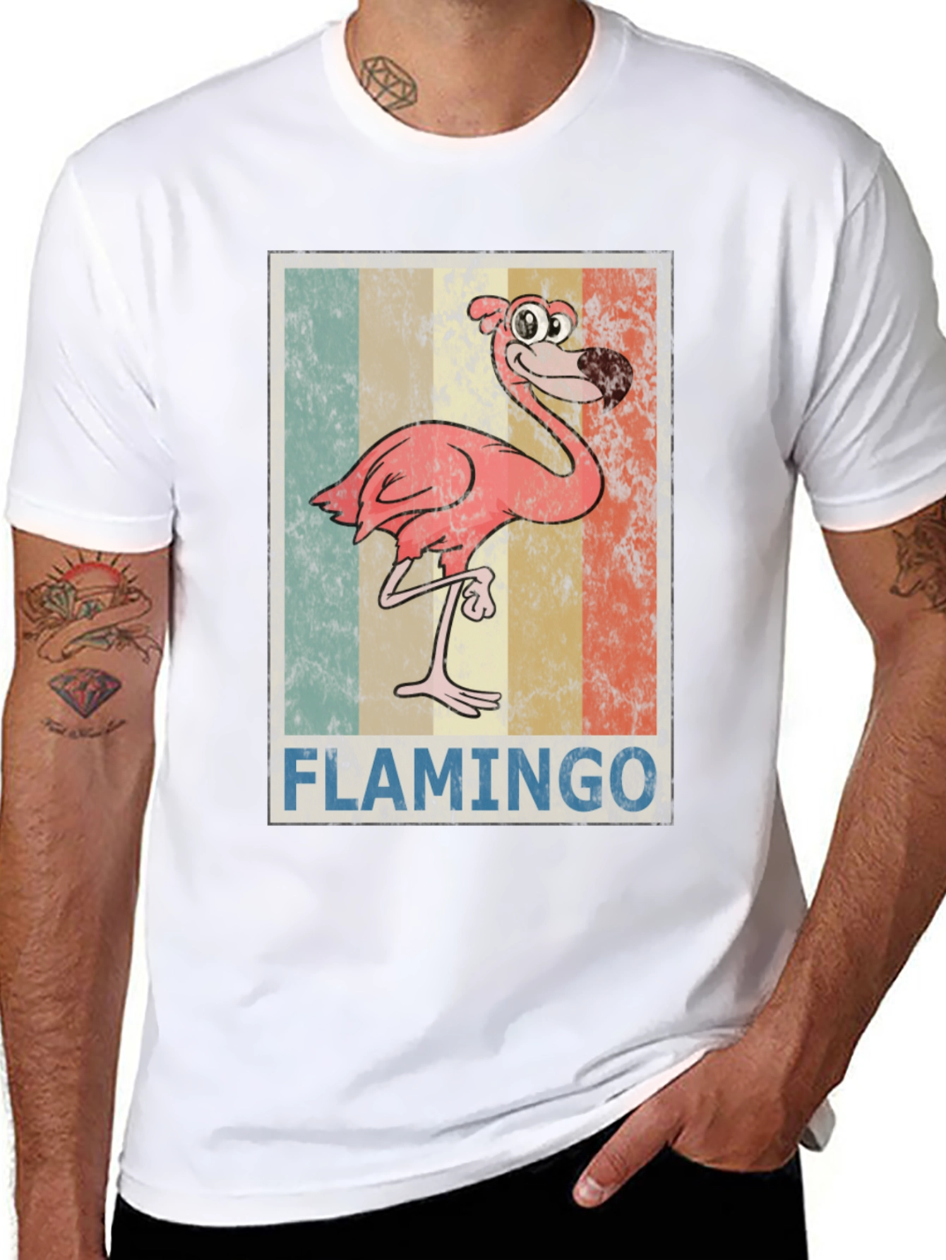 Black Funny Flamingo Graphic Print T-Shirt view 8