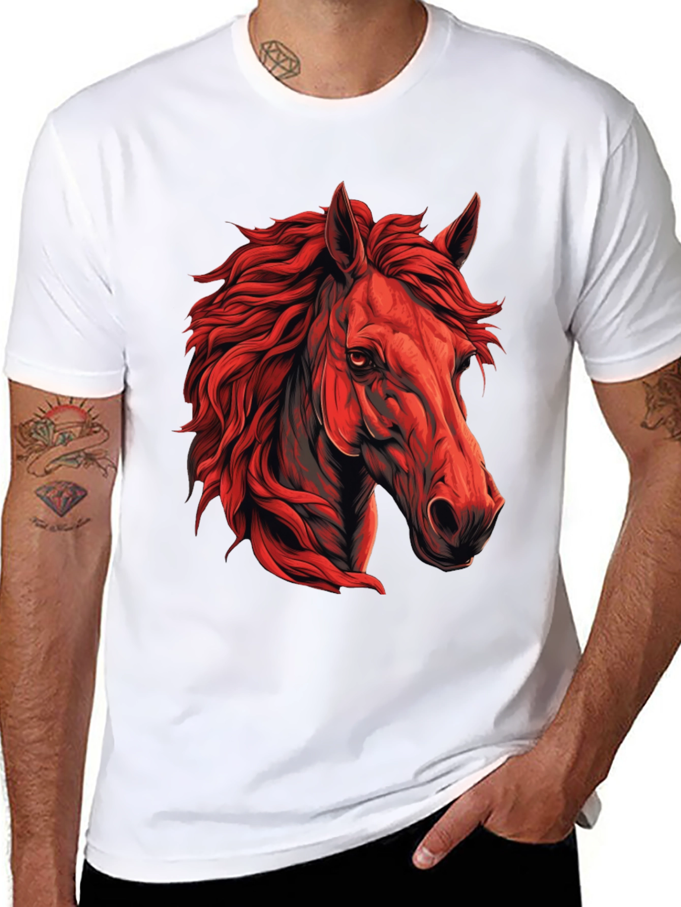 Black Red Horse Graphic T-Shirt - Unique Animal Design view 8