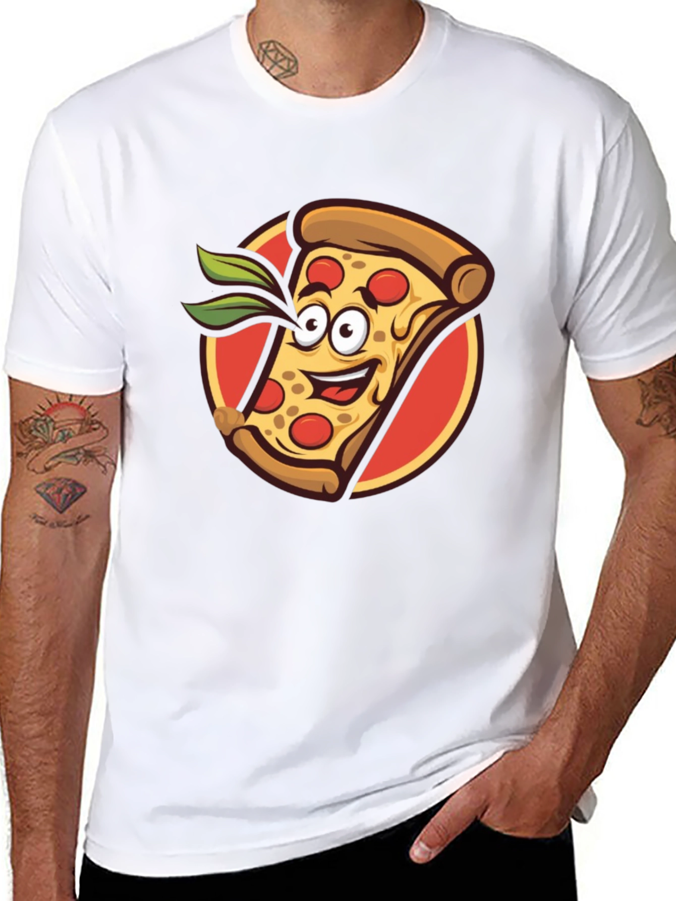 Black Pizza Slice Graphic Tee - Funny Cartoon Style view 8