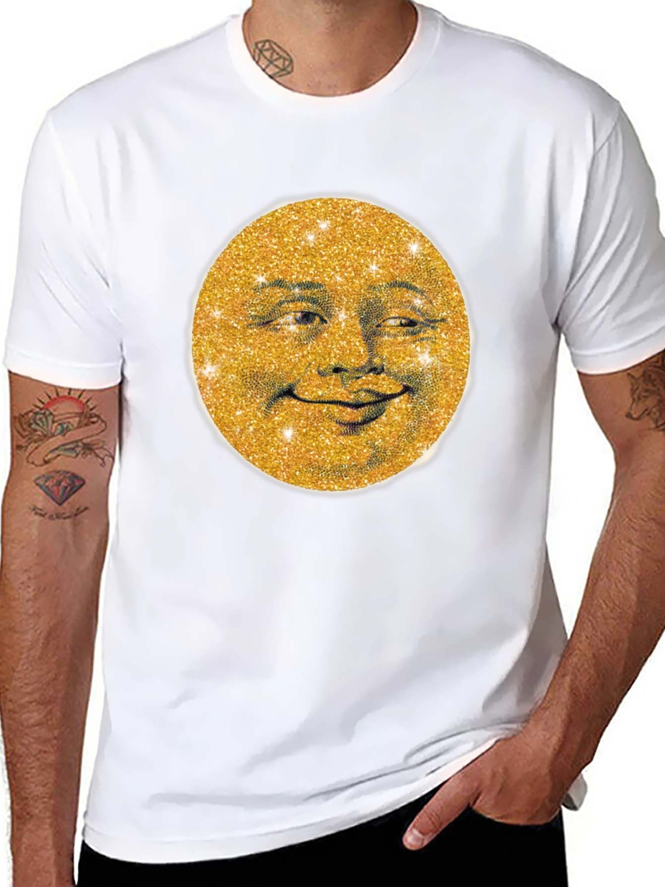 Black Golden Moon Face Graphic Tee - Stylish & Unique view 8
