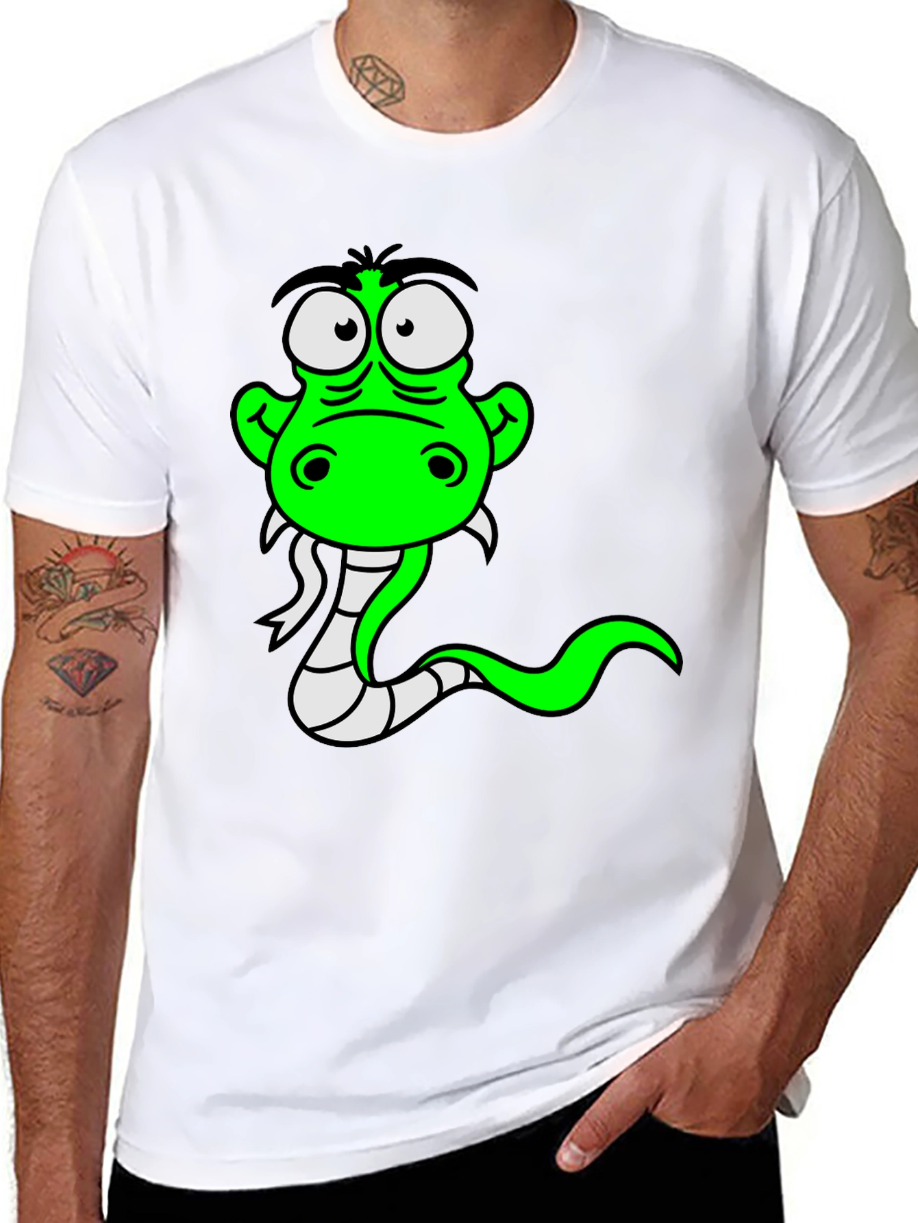 Black Cartoon Snake Graphic Tee - Black Cotton view 8