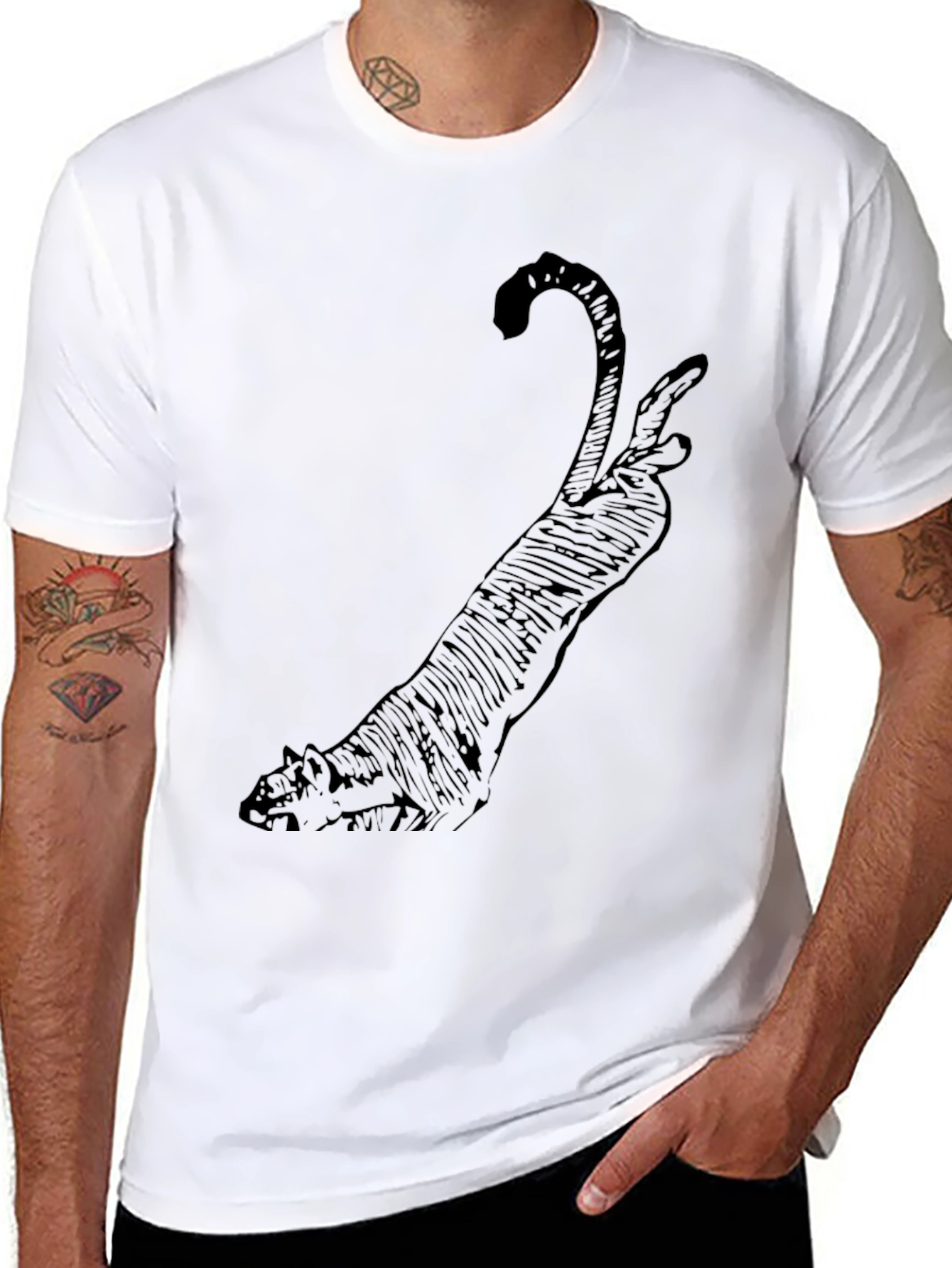 Black Men's Black Cat Graphic Print Tee view 8