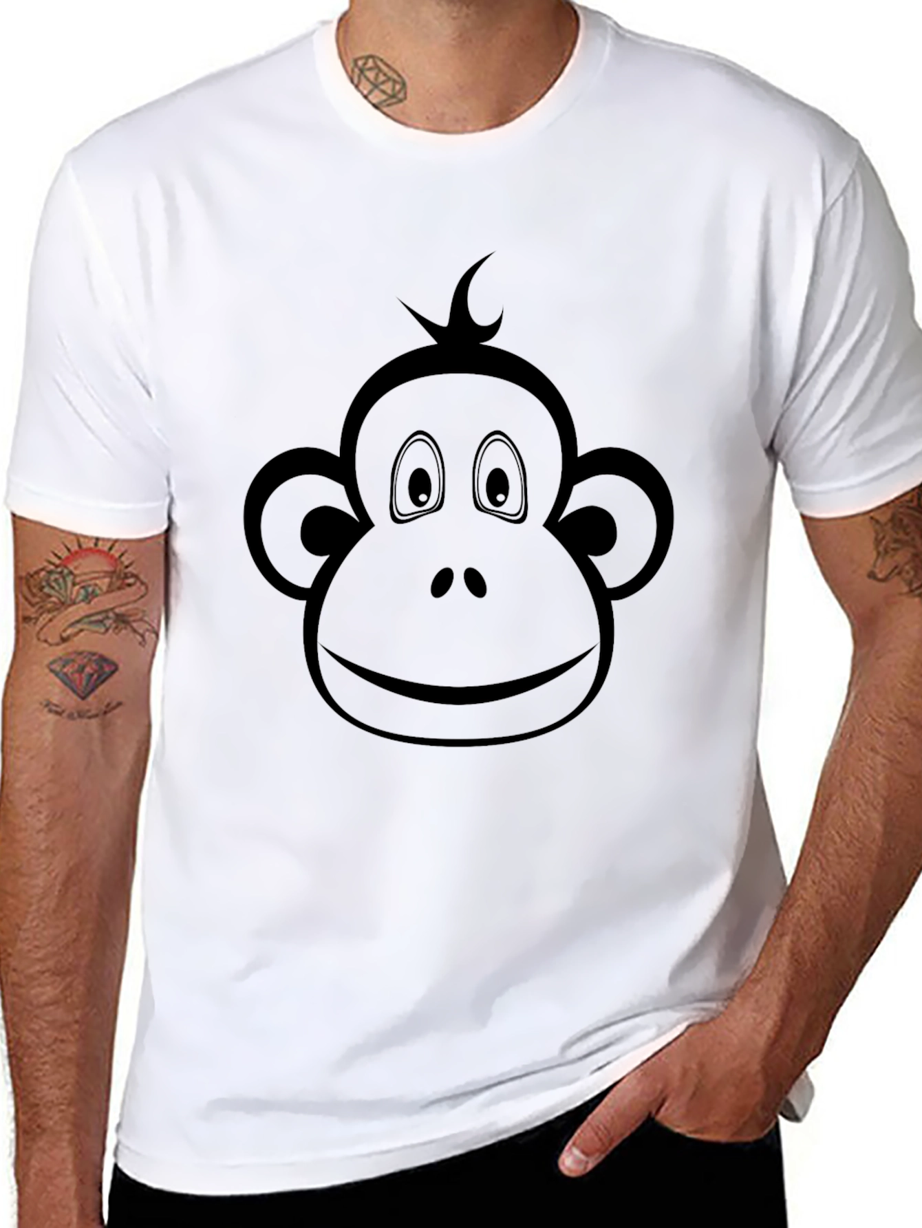 Black Monkey Face Graphic Tee - Cool Crew Neck T-Shirt view 8