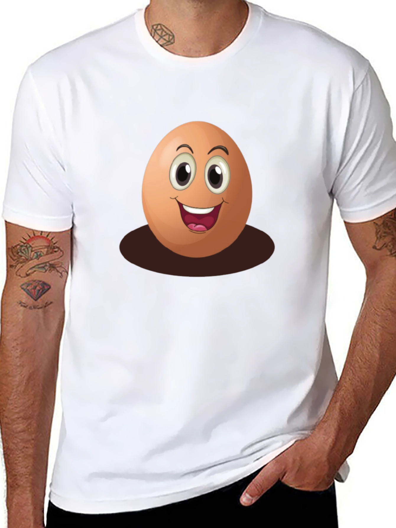 Black Funny Egg Cartoon Graphic T-Shirt view 8