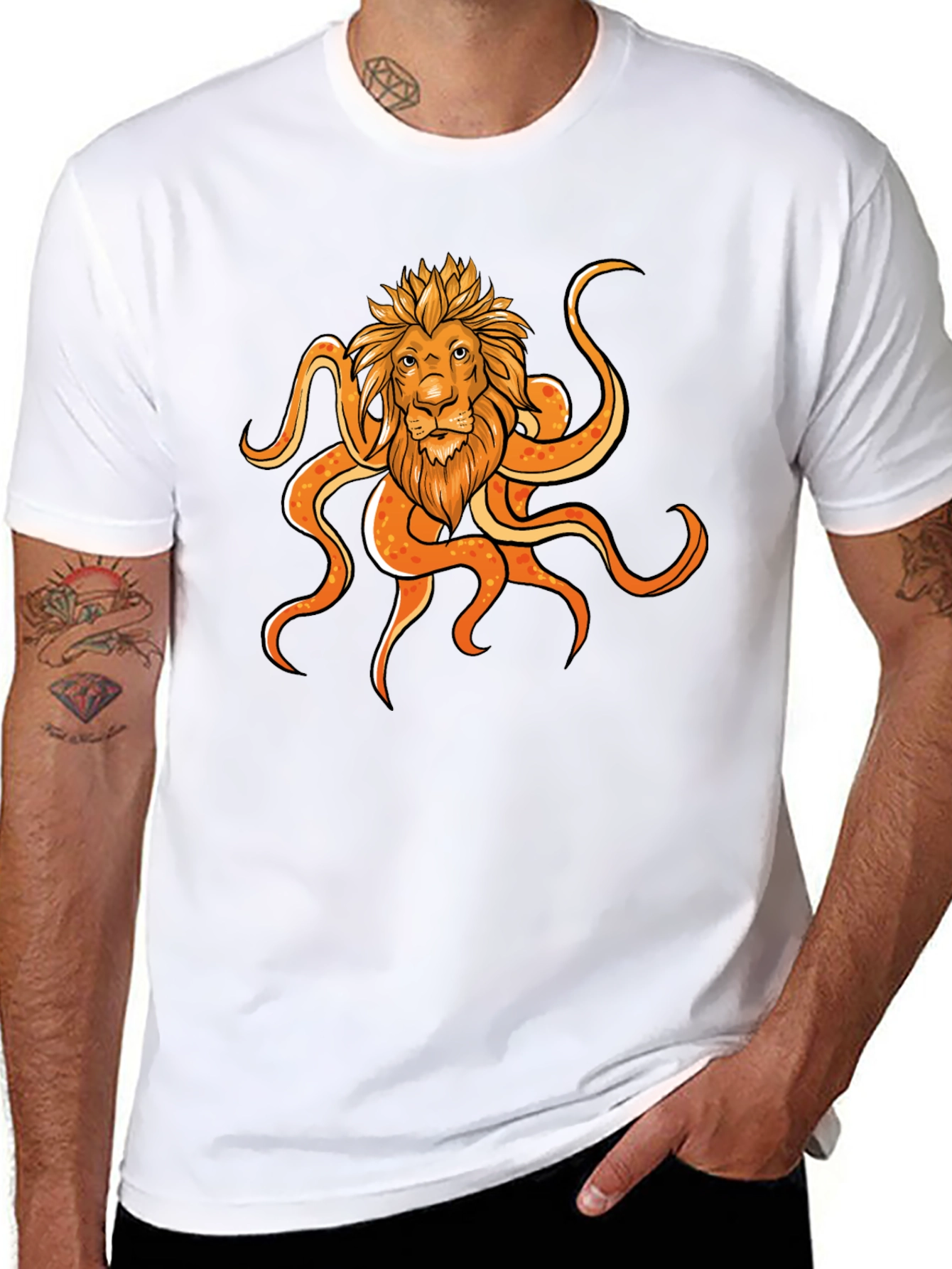 Black Lion Octopus Graphic Black T-Shirt view 8