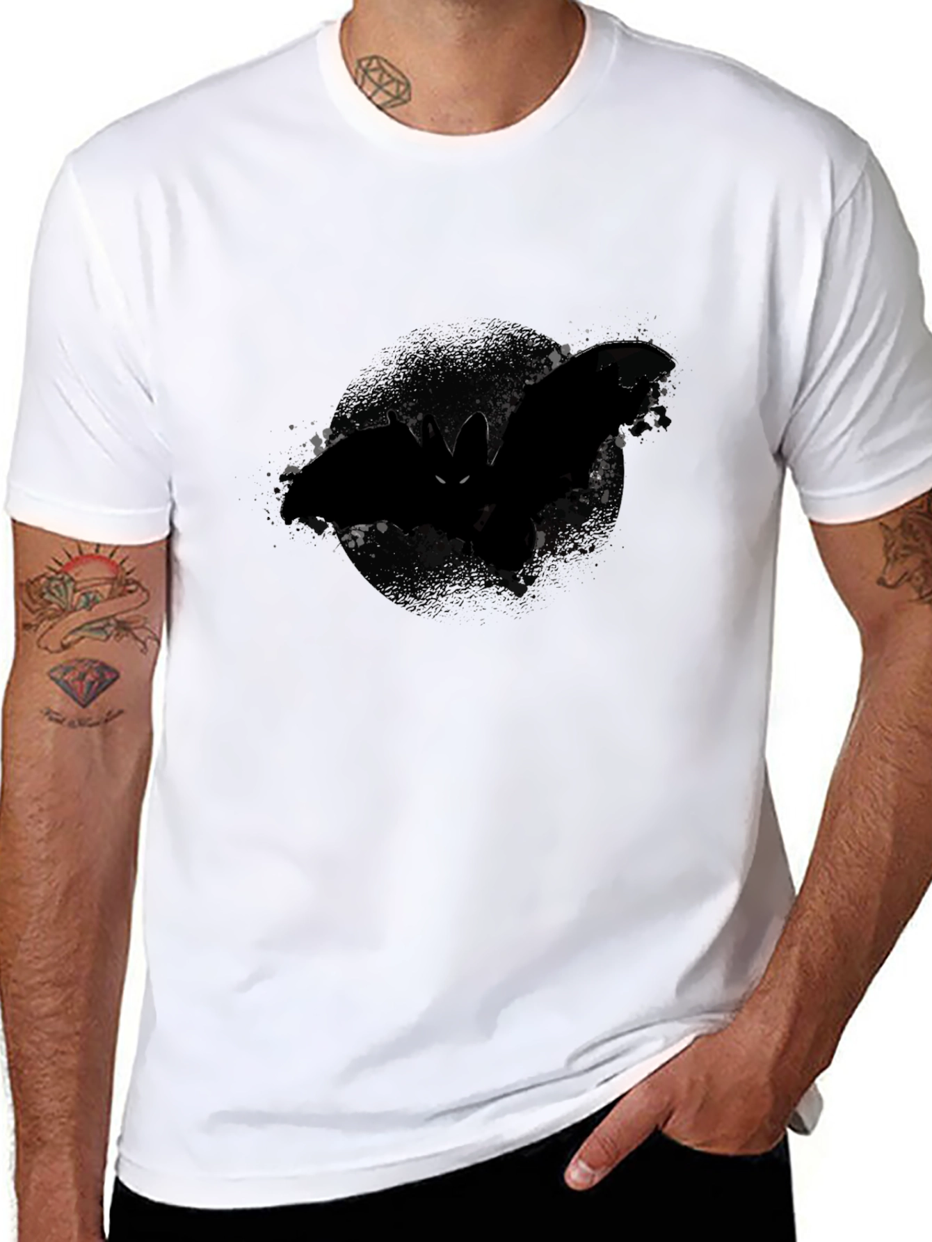 Black Men's Black Bat Graphic Tee view 8