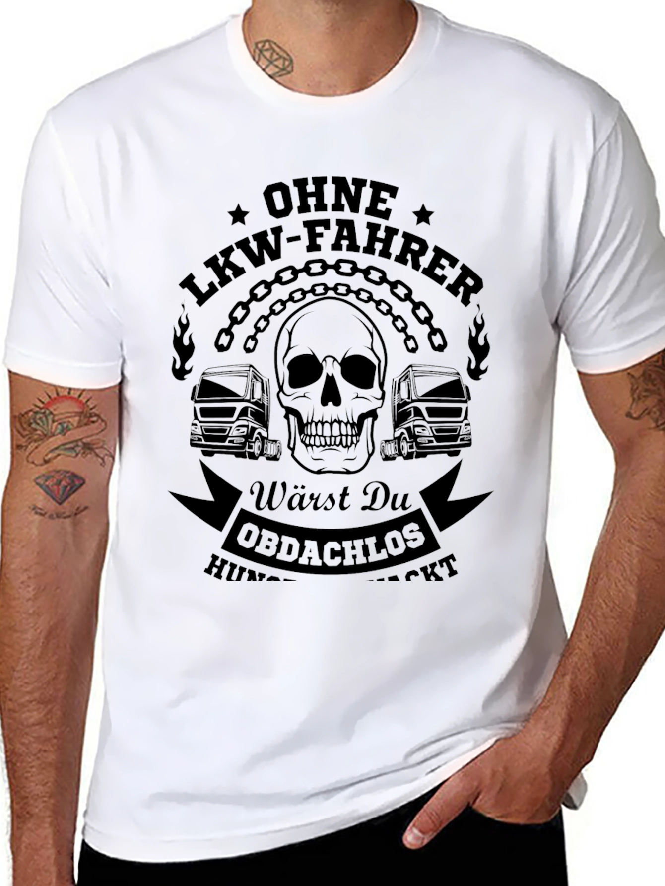 Black Trucker T-Shirt - Ohne LKW-Fahrer - Skull Chain Graphic Tee view 8