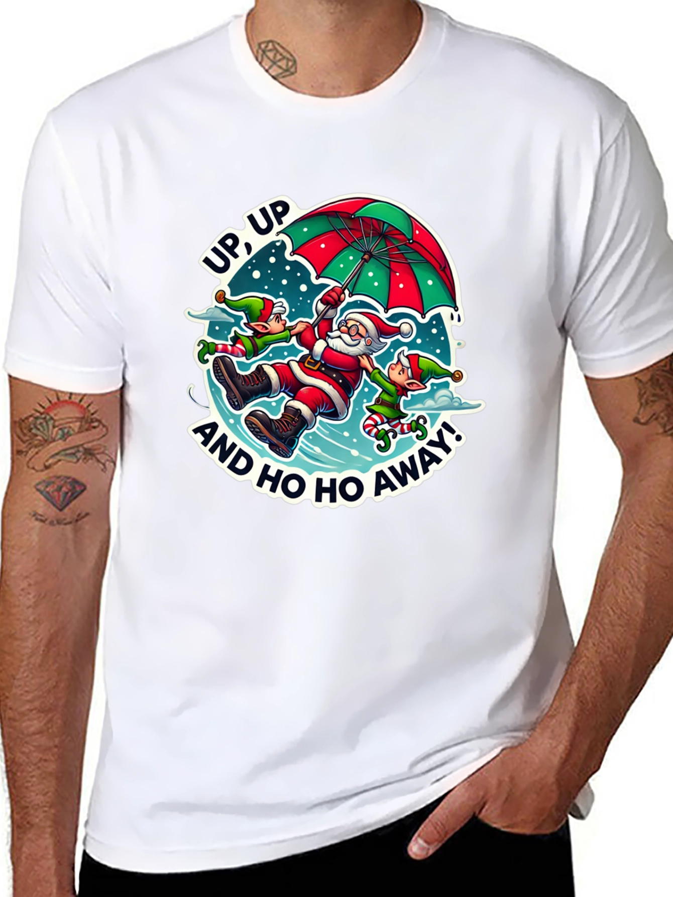 Black Santa & Elves Graphic Tee - Holiday Humor view 8