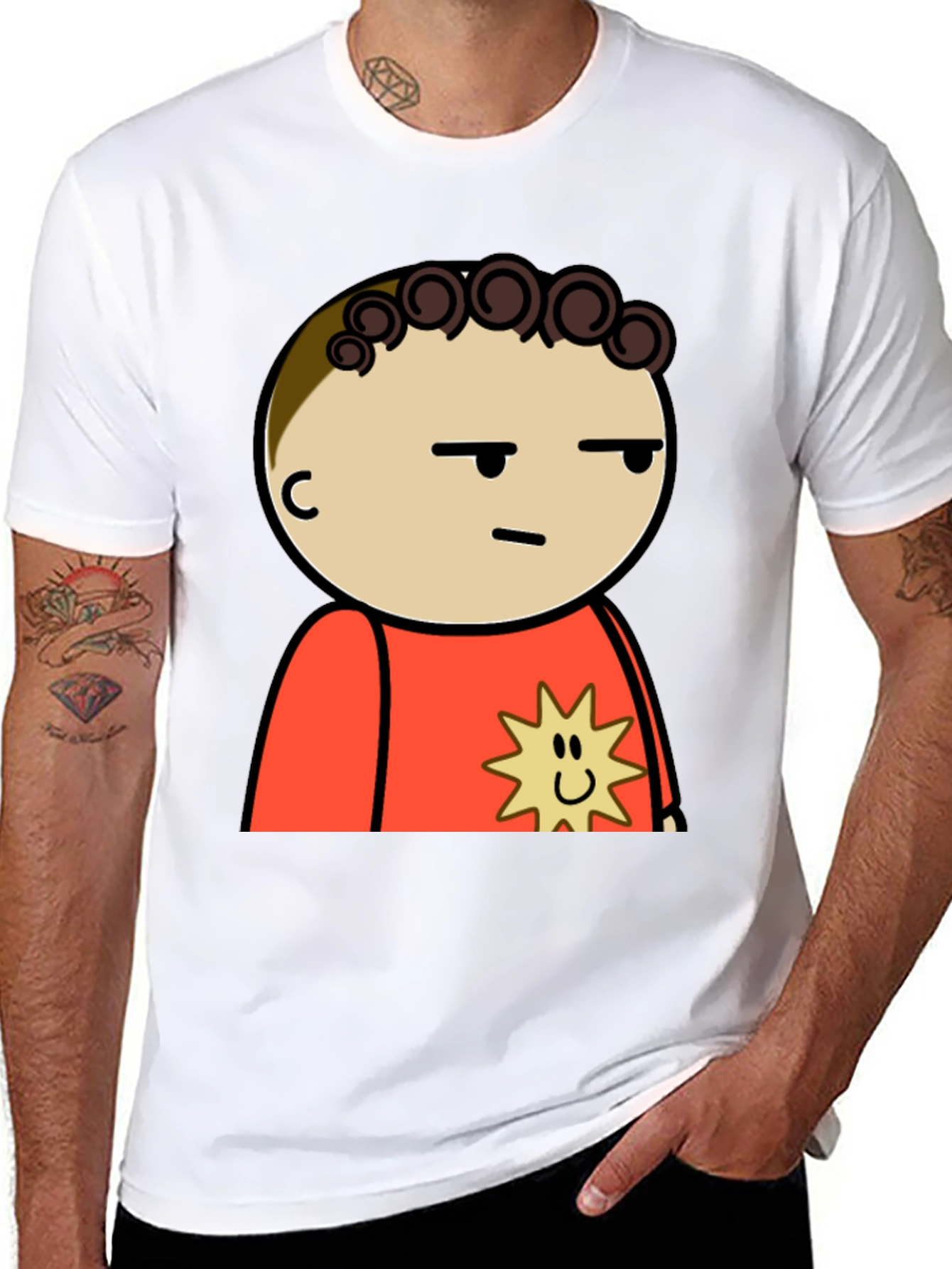 Black Funny Cartoon Character T-Shirt - Black Cotton Tee view 8