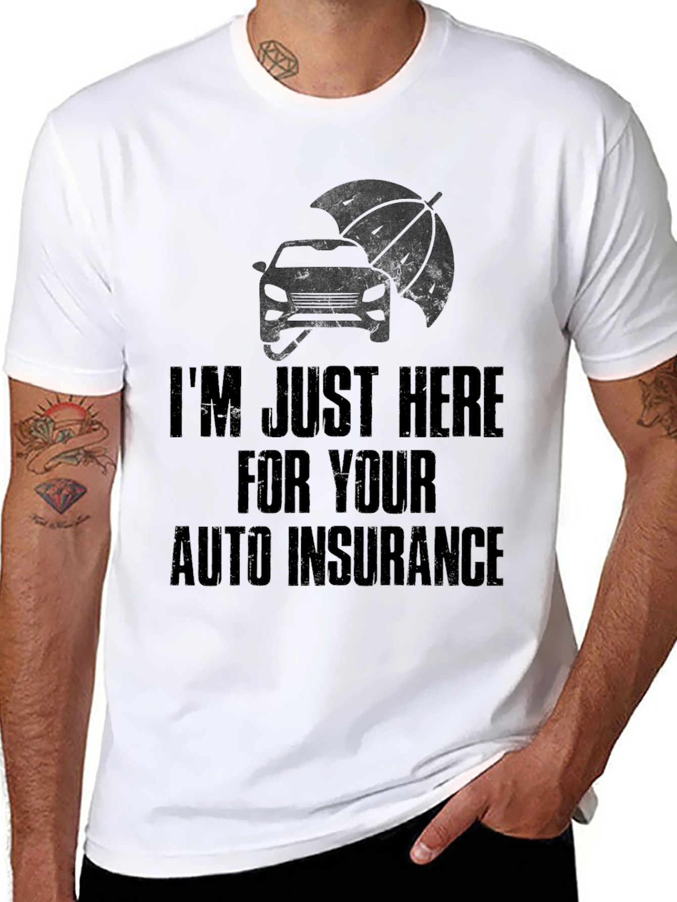 Black I'm Just Here for Auto Insurance Black Graphic Tee view 8
