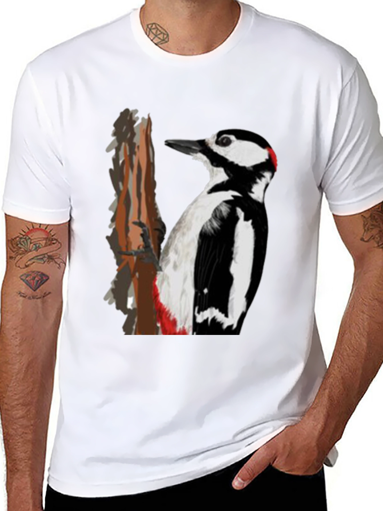 Black Woodpecker Graphic Print Black T-Shirt view 8