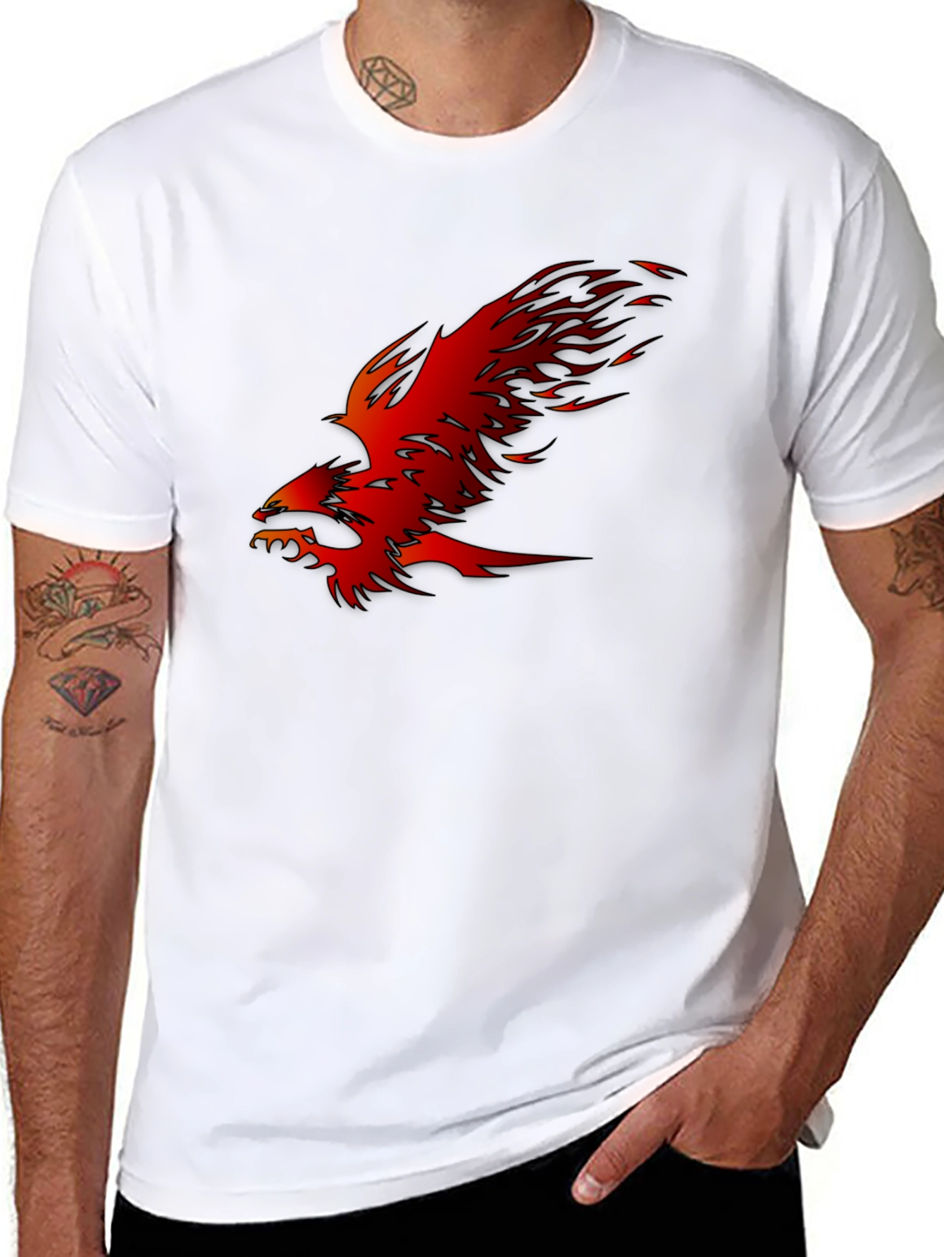 Black Fiery Phoenix Graphic Black T-Shirt view 8