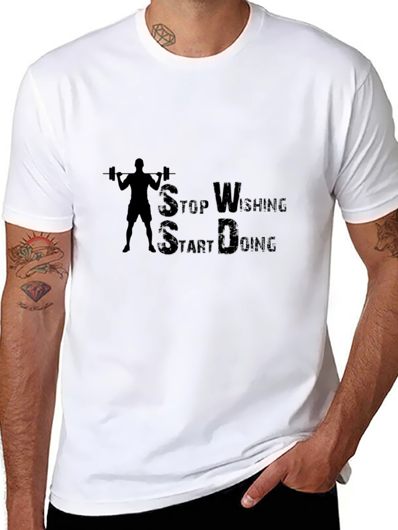 Black Stop Wishing Start Doing Gym T-Shirt view 8