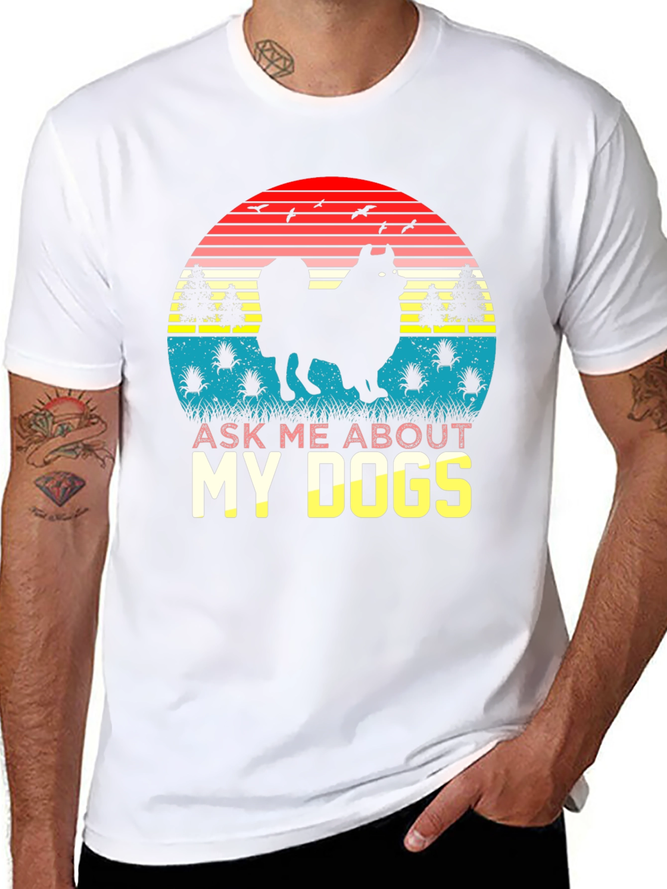 Black Dog Lover T-Shirt: Ask Me About My Dogs Retro Sunset Tee view 8