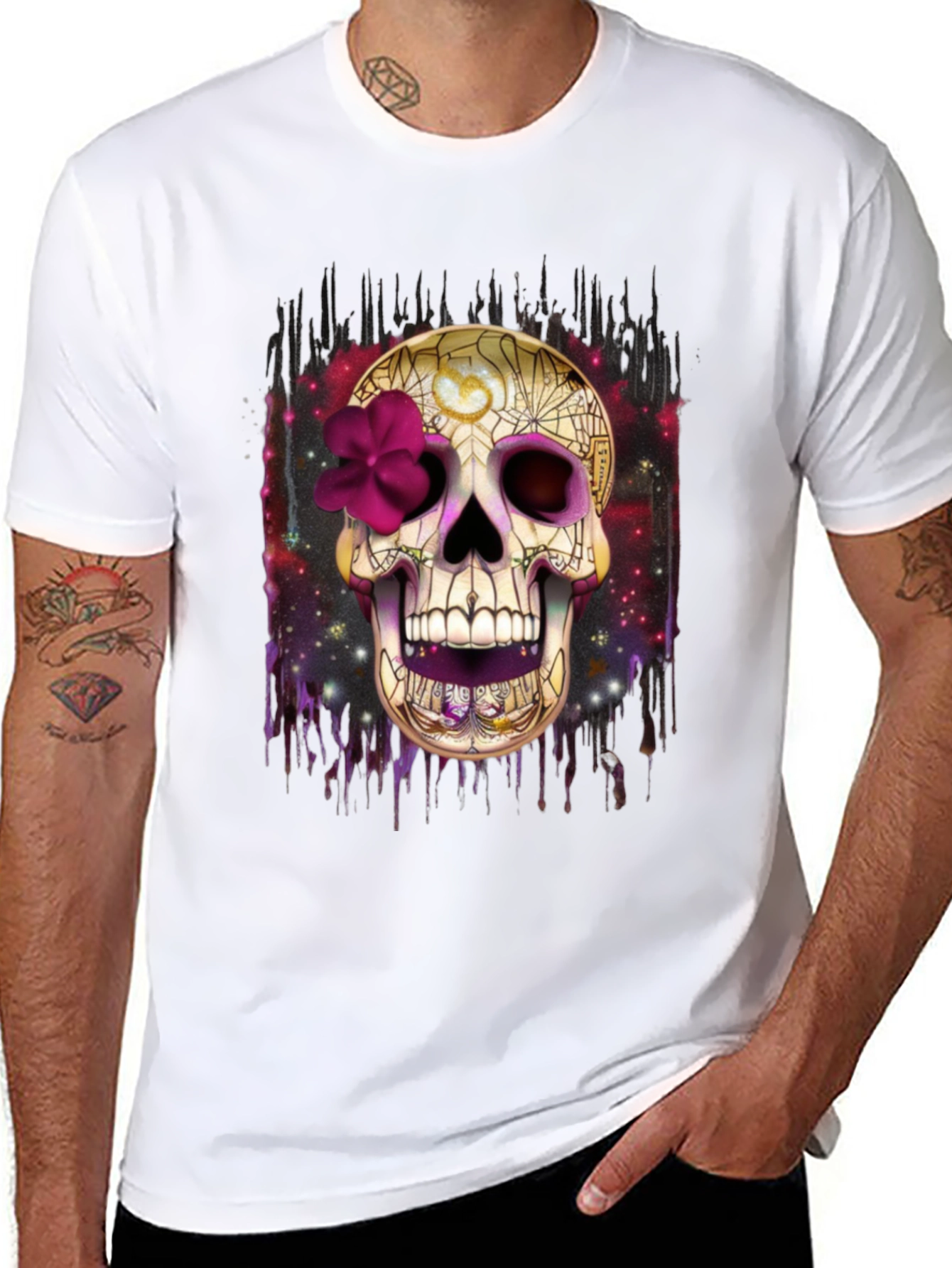 Black Skull Graphic Tee - Dia de los Muertos Style view 8