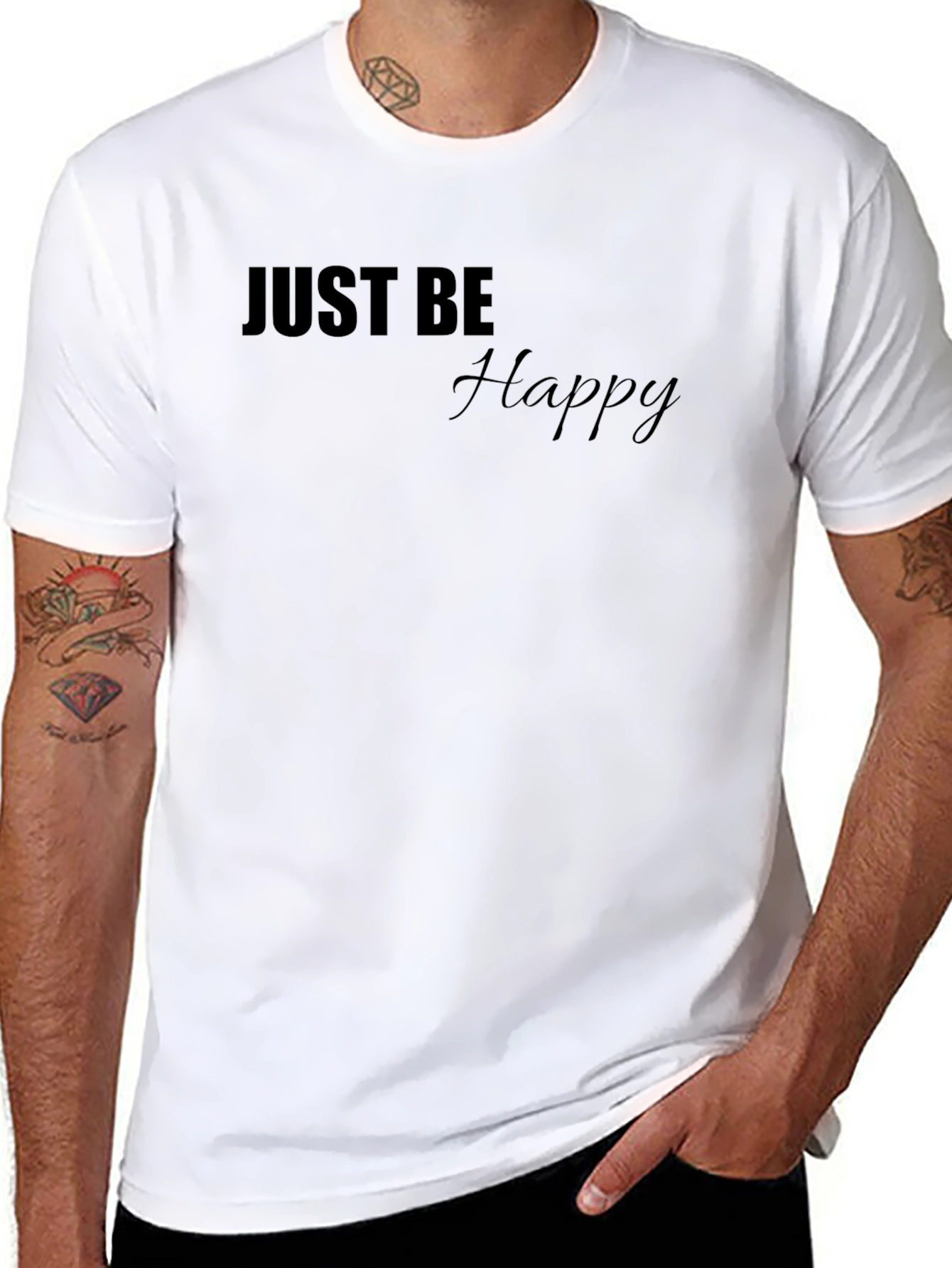Black Just Be Happy Black T-Shirt - Casual Comfort view 8