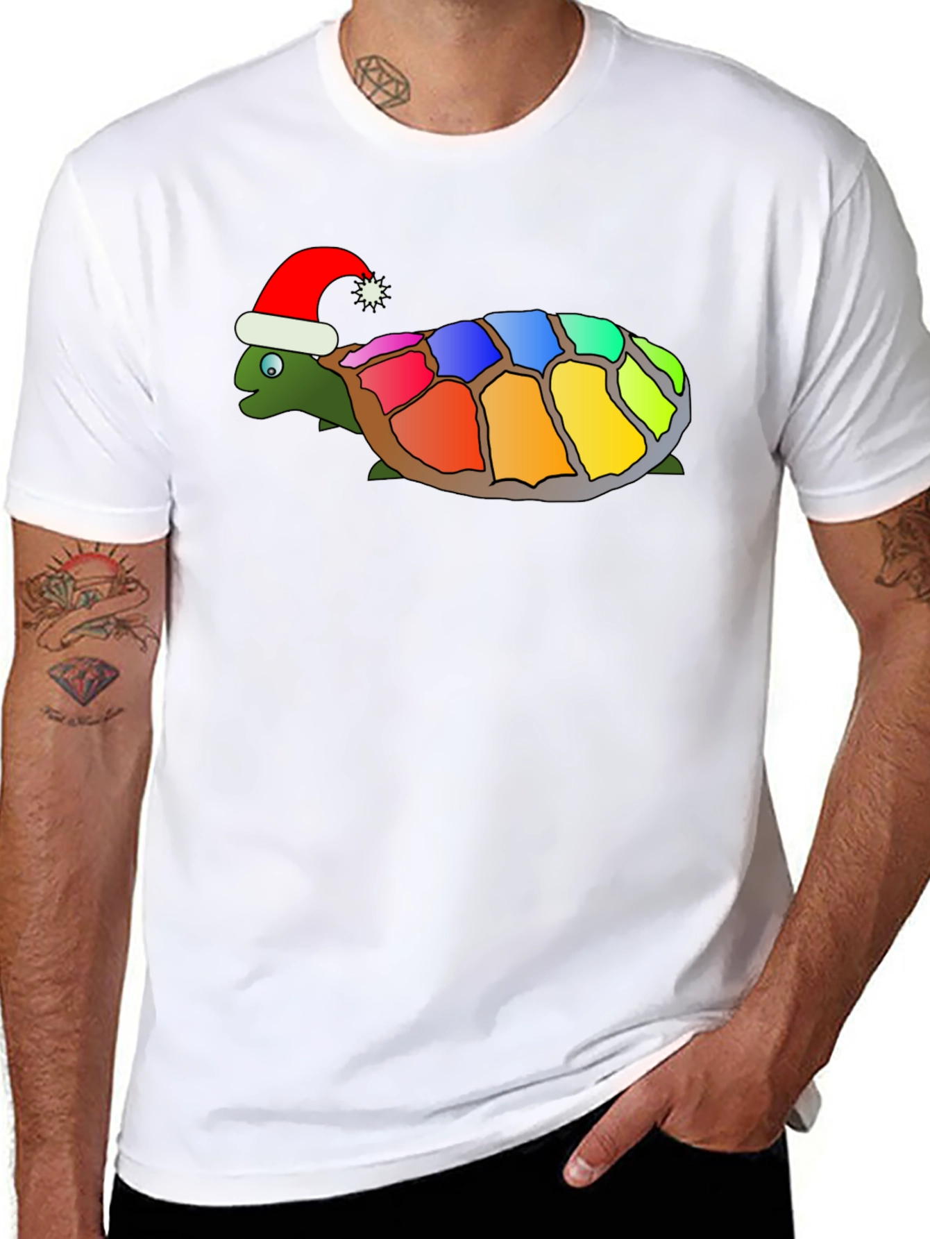 Black Festive Rainbow Turtle Graphic Tee view 8
