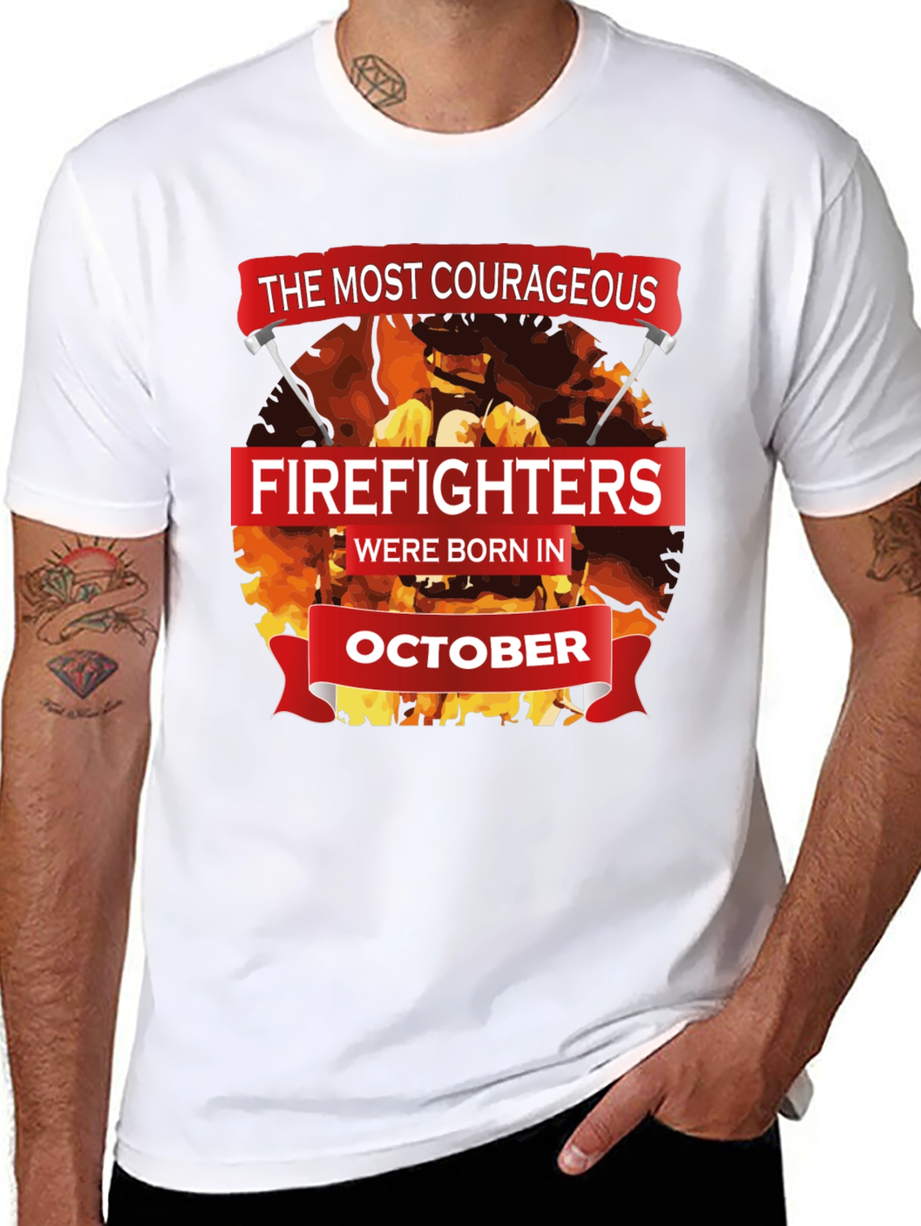 Black Courageous Firefighters October Birthday T-Shirt view 8