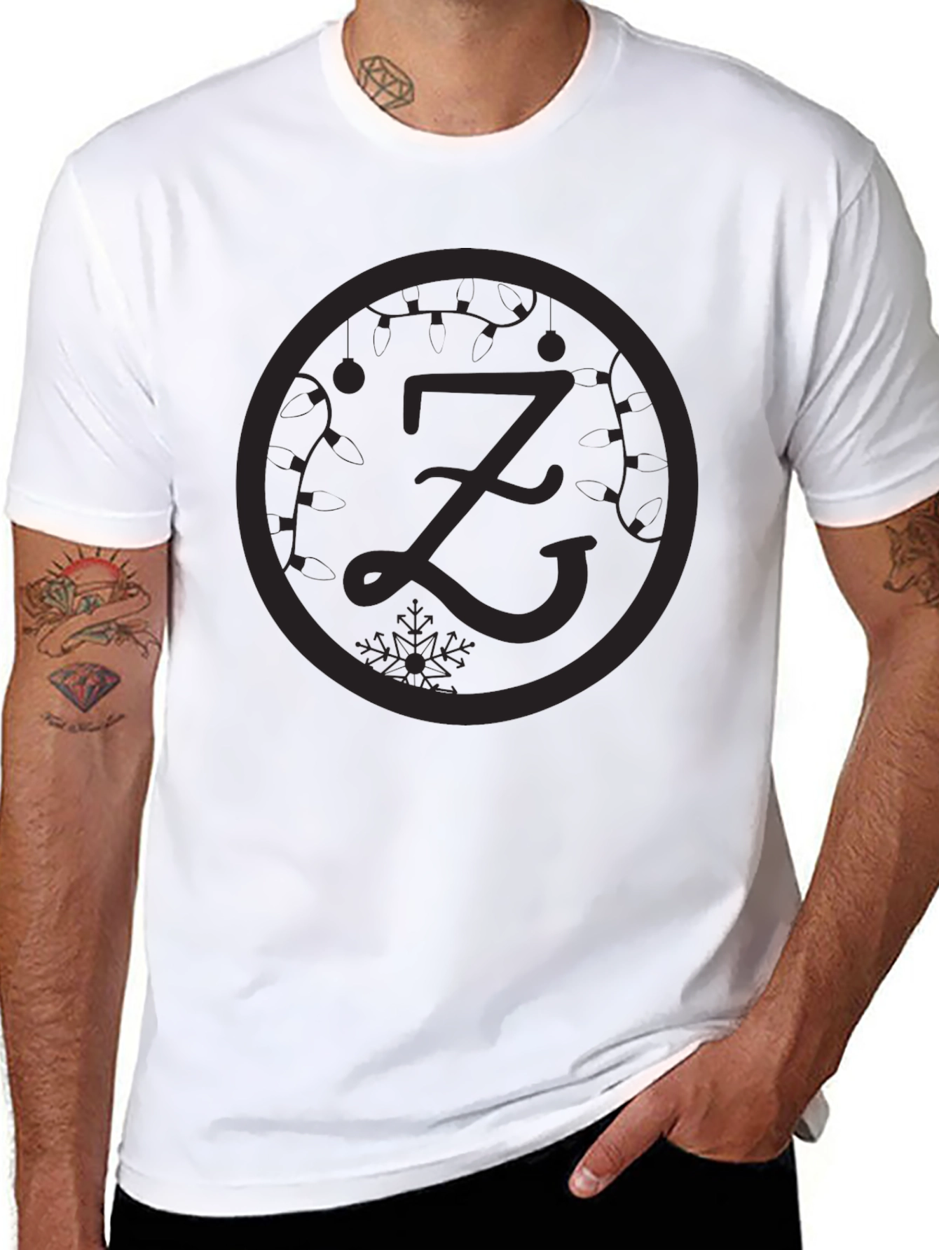 Black Black Graphic Tee - Z Letter Festive Design view 8