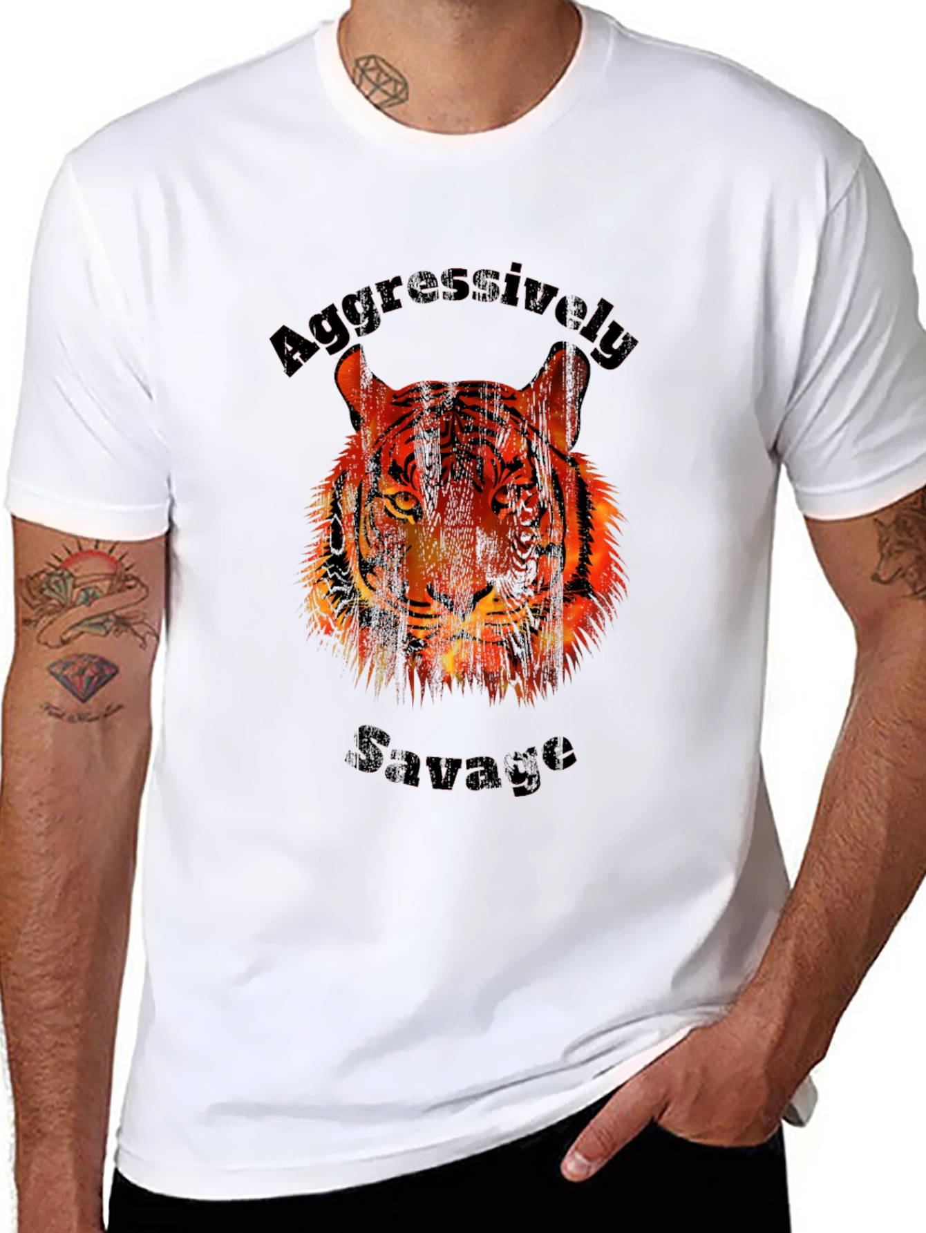 Black Aggressively Savage Tiger Graphic Print T-Shirt view 8